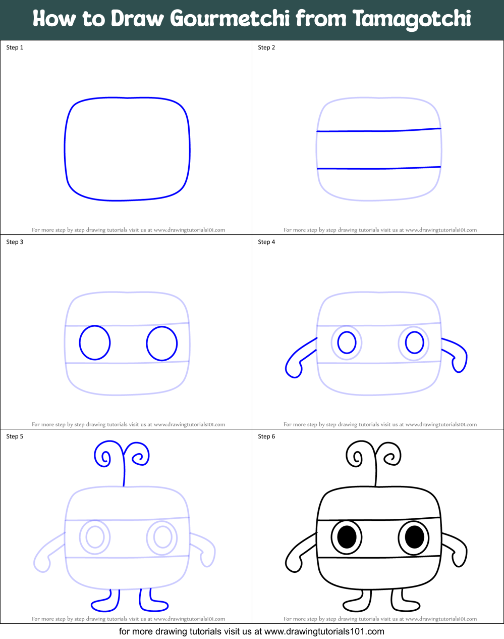 How to Draw Gourmetchi from Tamagotchi Printable Step by Step