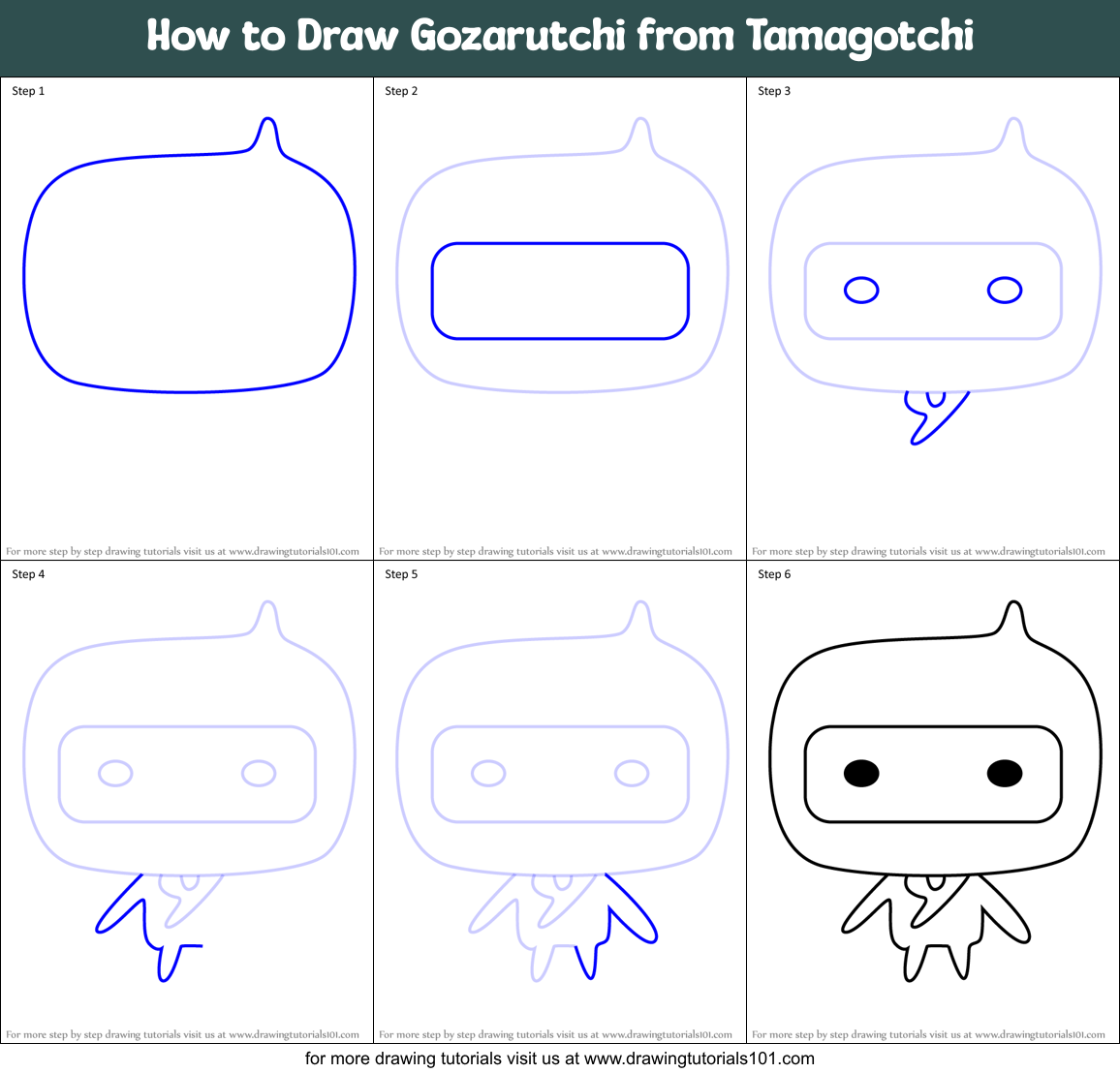 How to Draw Gozarutchi from Tamagotchi Printable Step by Step