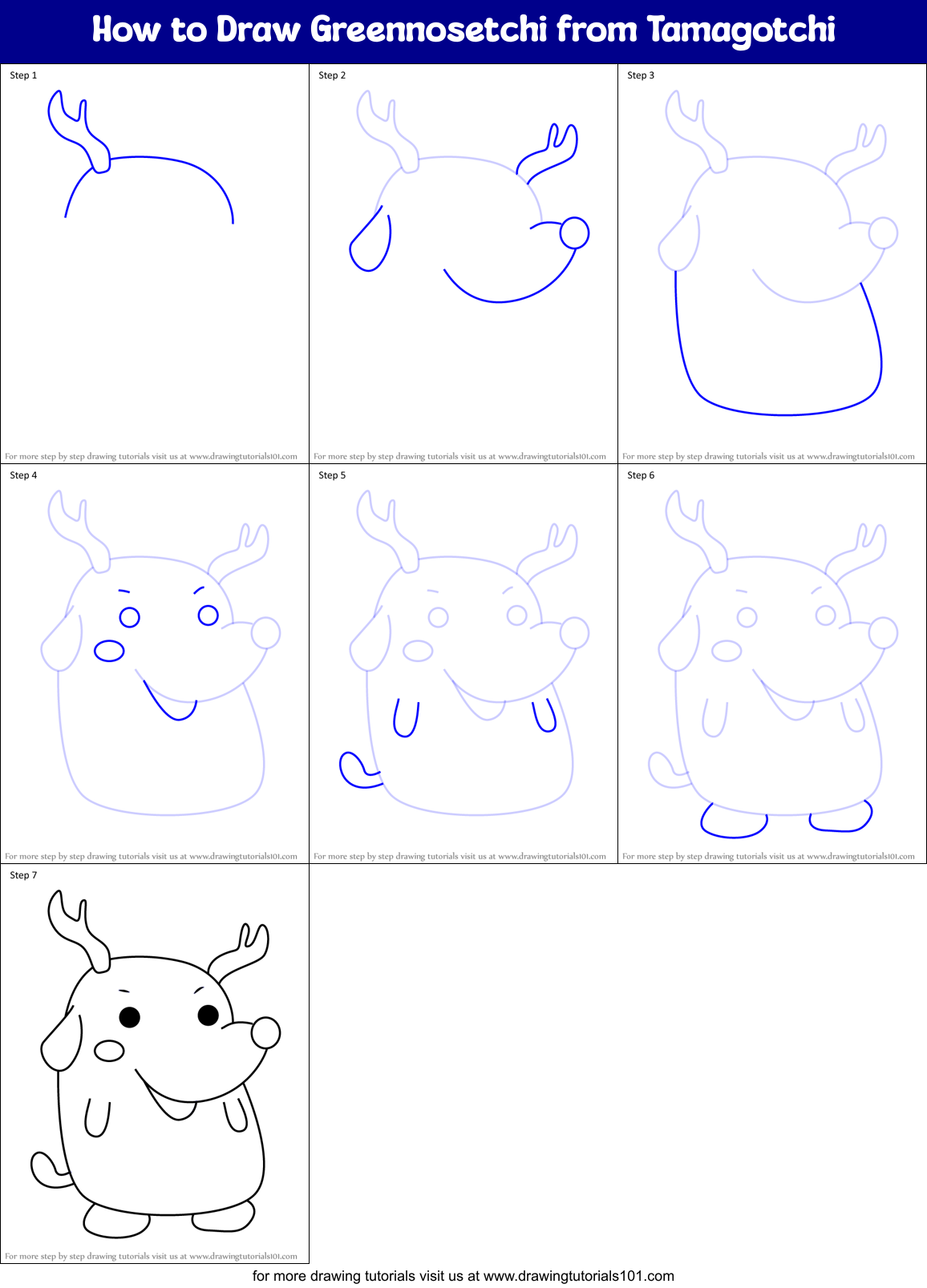How to Draw Greennosetchi from Tamagotchi Printable Step by Step