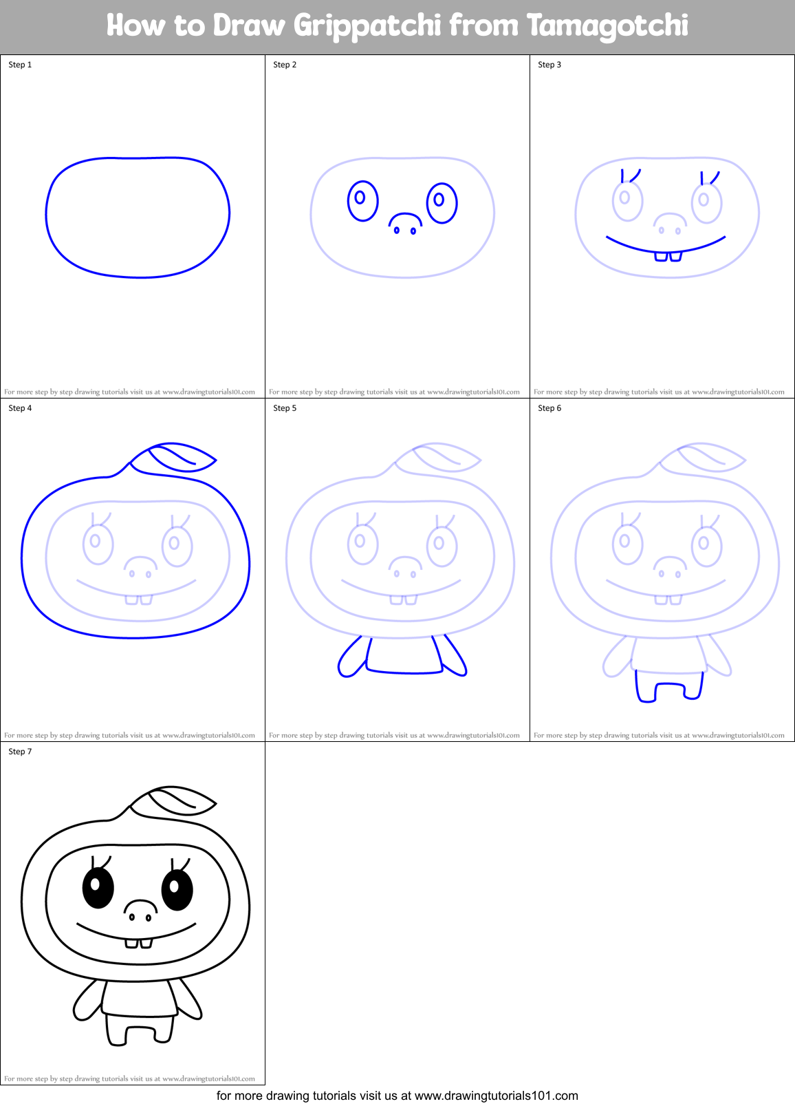 How to Draw Grippatchi from Tamagotchi Printable Step by Step