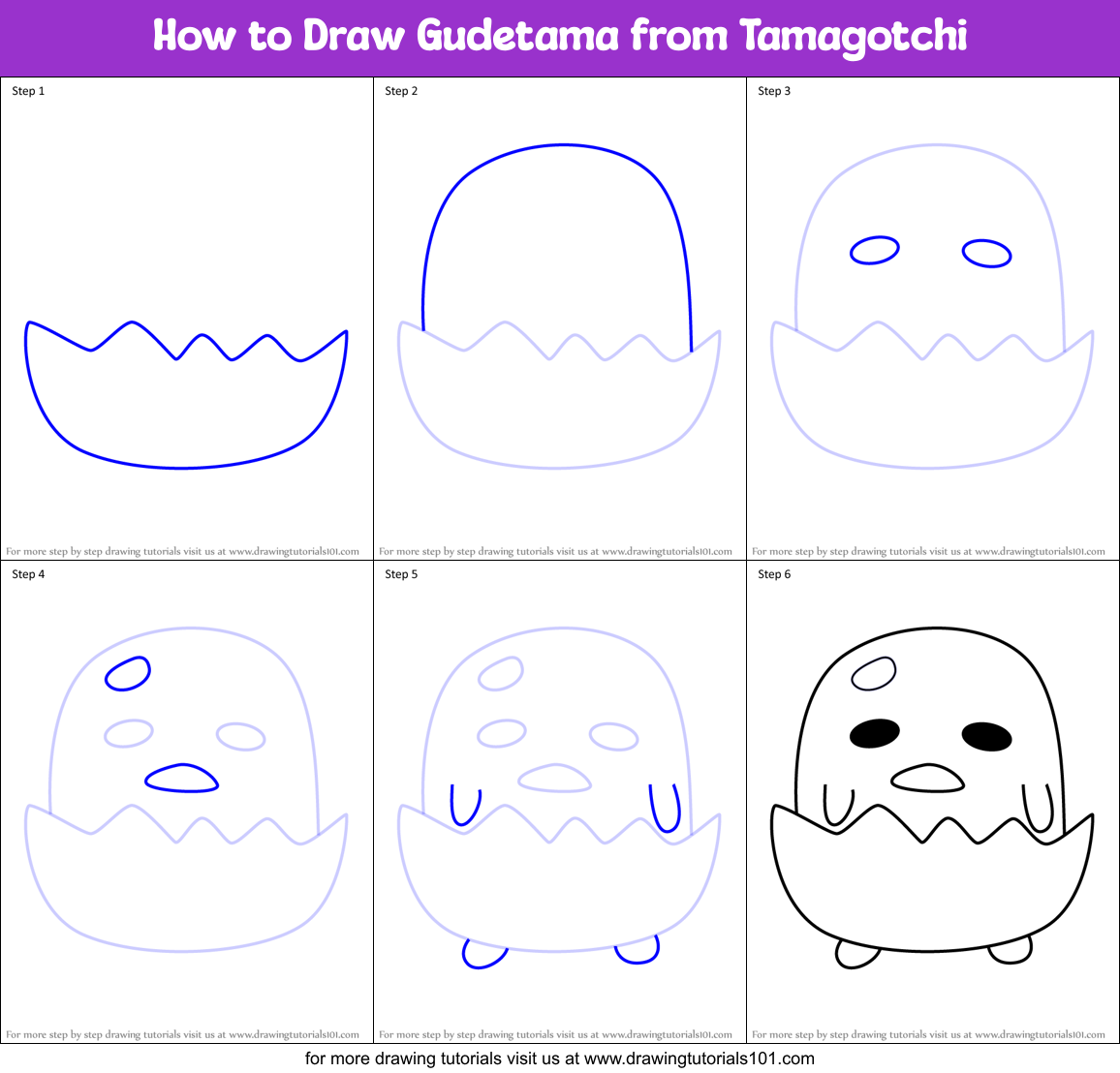 How to Draw Gudetama from Tamagotchi Printable Step by Step