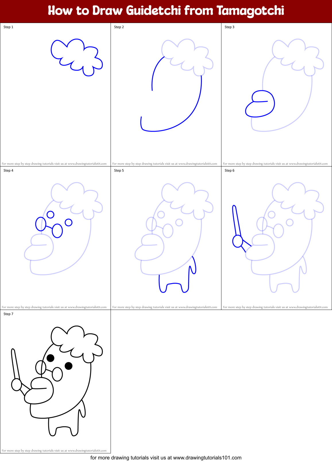 How to Draw Guidetchi from Tamagotchi Printable Step by Step
