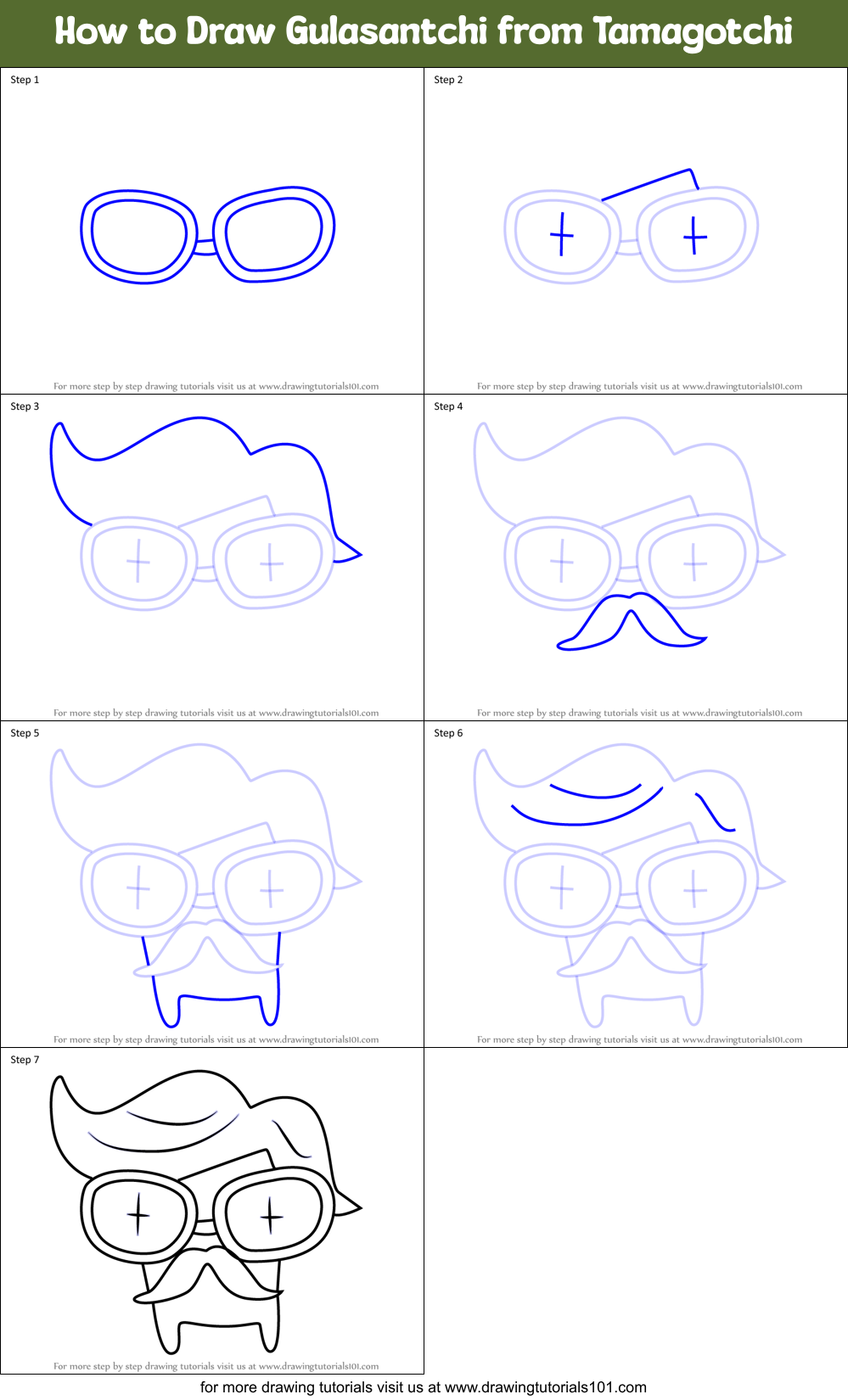 How to Draw Gulasantchi from Tamagotchi Printable Step by Step