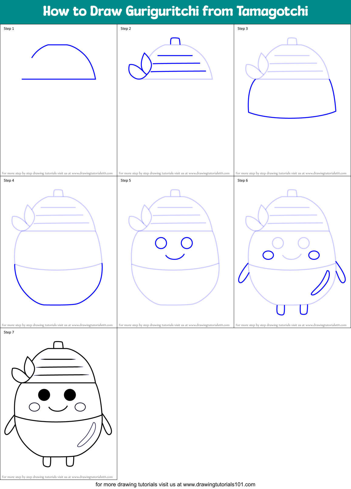 How to Draw Guriguritchi from Tamagotchi Printable Step by Step
