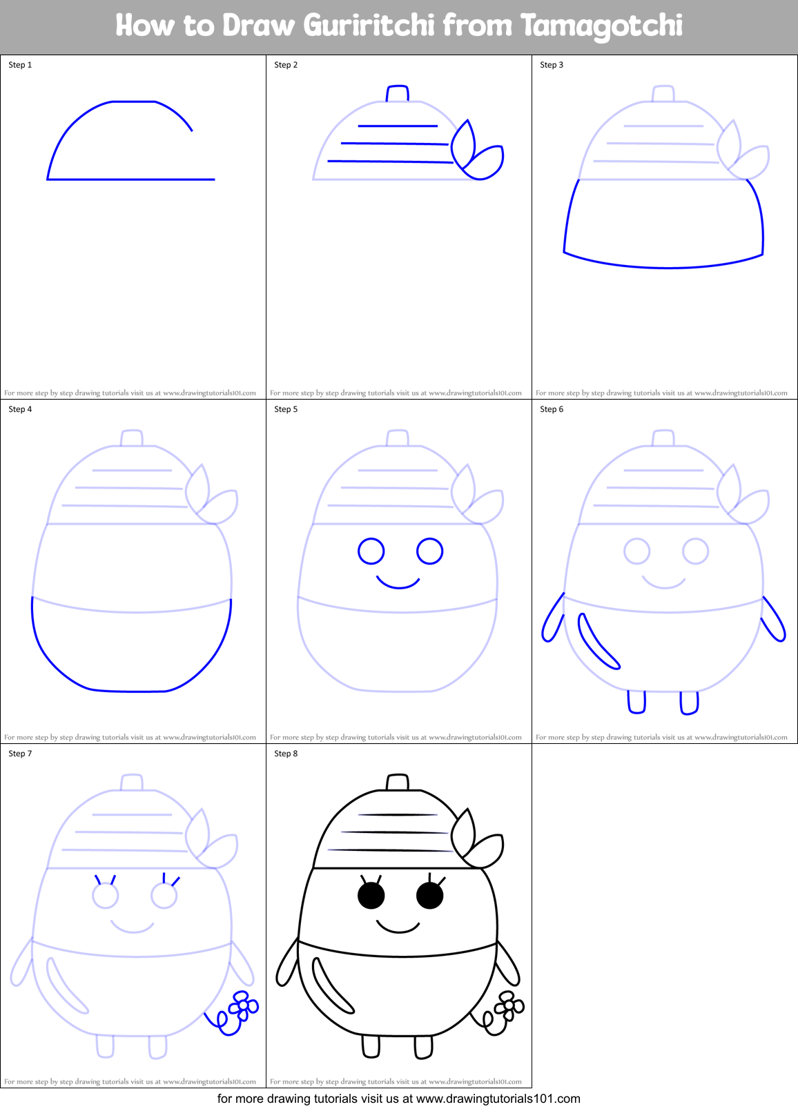 How to Draw Guriritchi from Tamagotchi Printable Step by Step