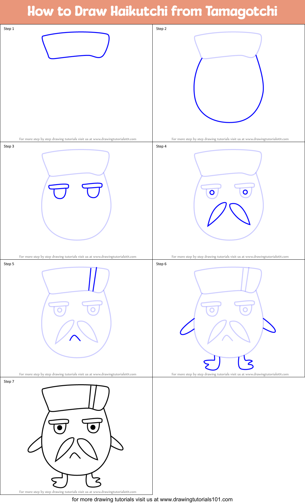 How to Draw Haikutchi from Tamagotchi Printable Step by Step