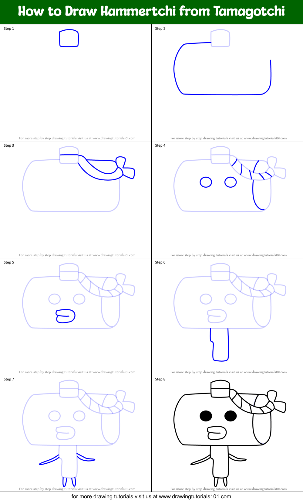 How to Draw Hammertchi from Tamagotchi Printable Step by Step