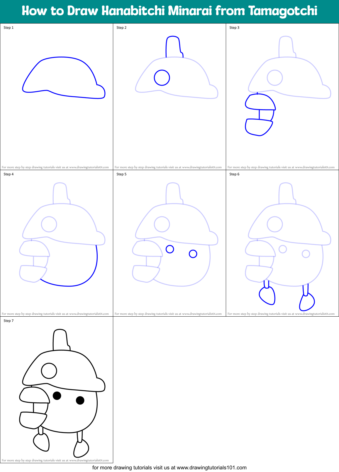 How to Draw Hanabitchi Minarai from Tamagotchi Printable Step by Step