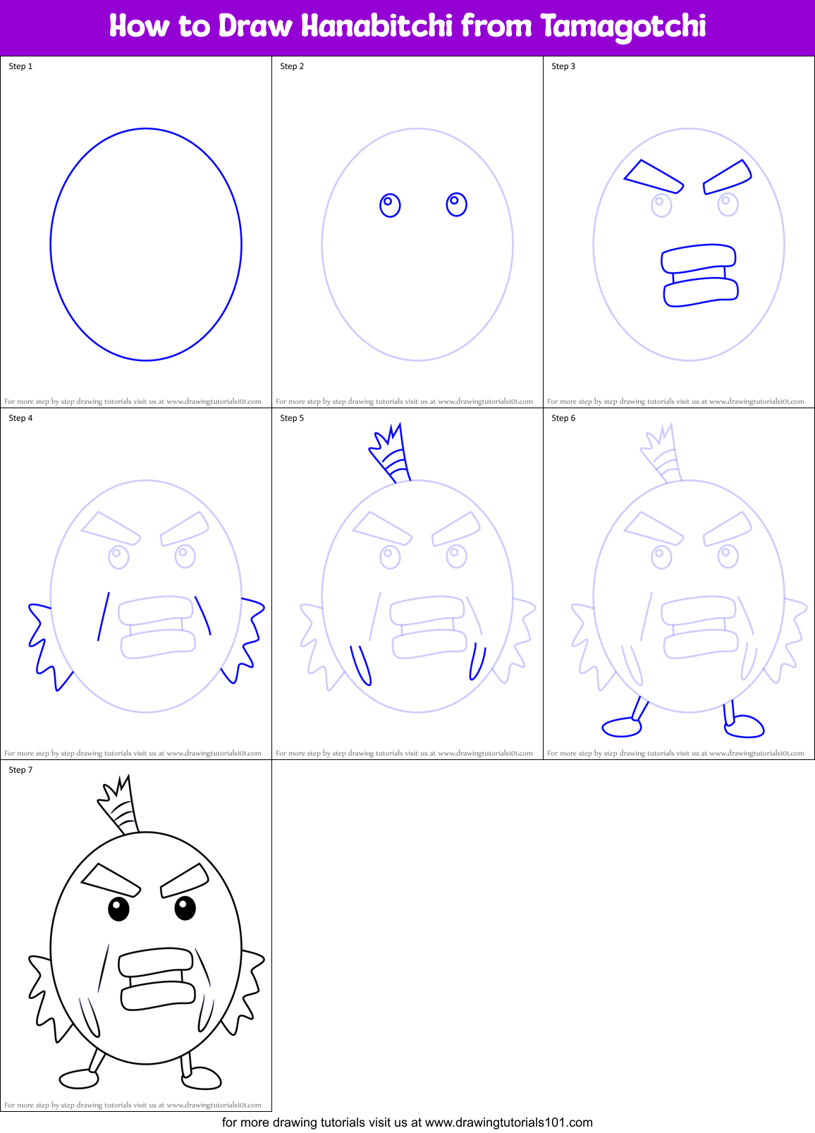 How to Draw Hanabitchi from Tamagotchi Printable Step by Step