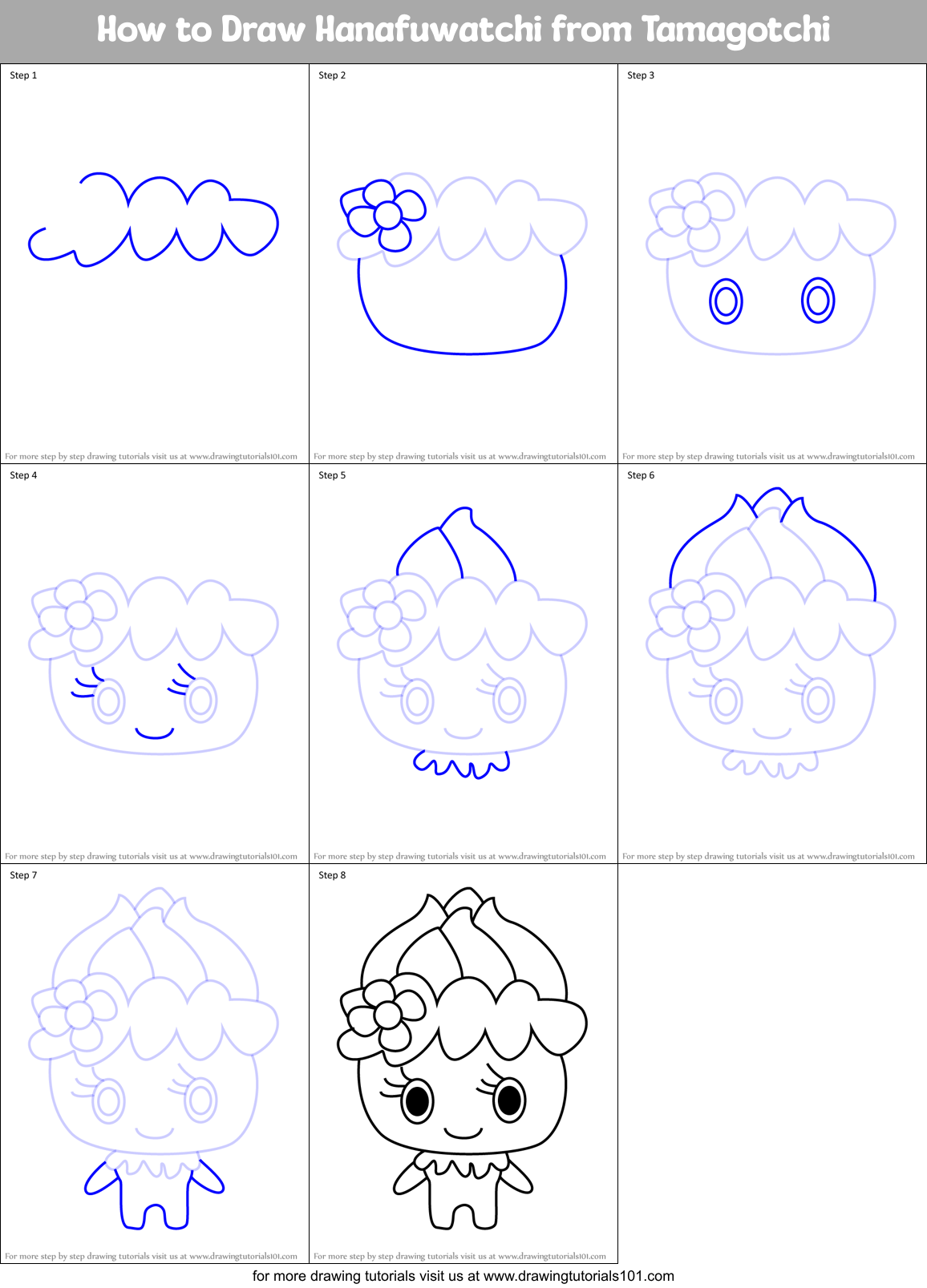 How to Draw Hanafuwatchi from Tamagotchi Printable Step by Step