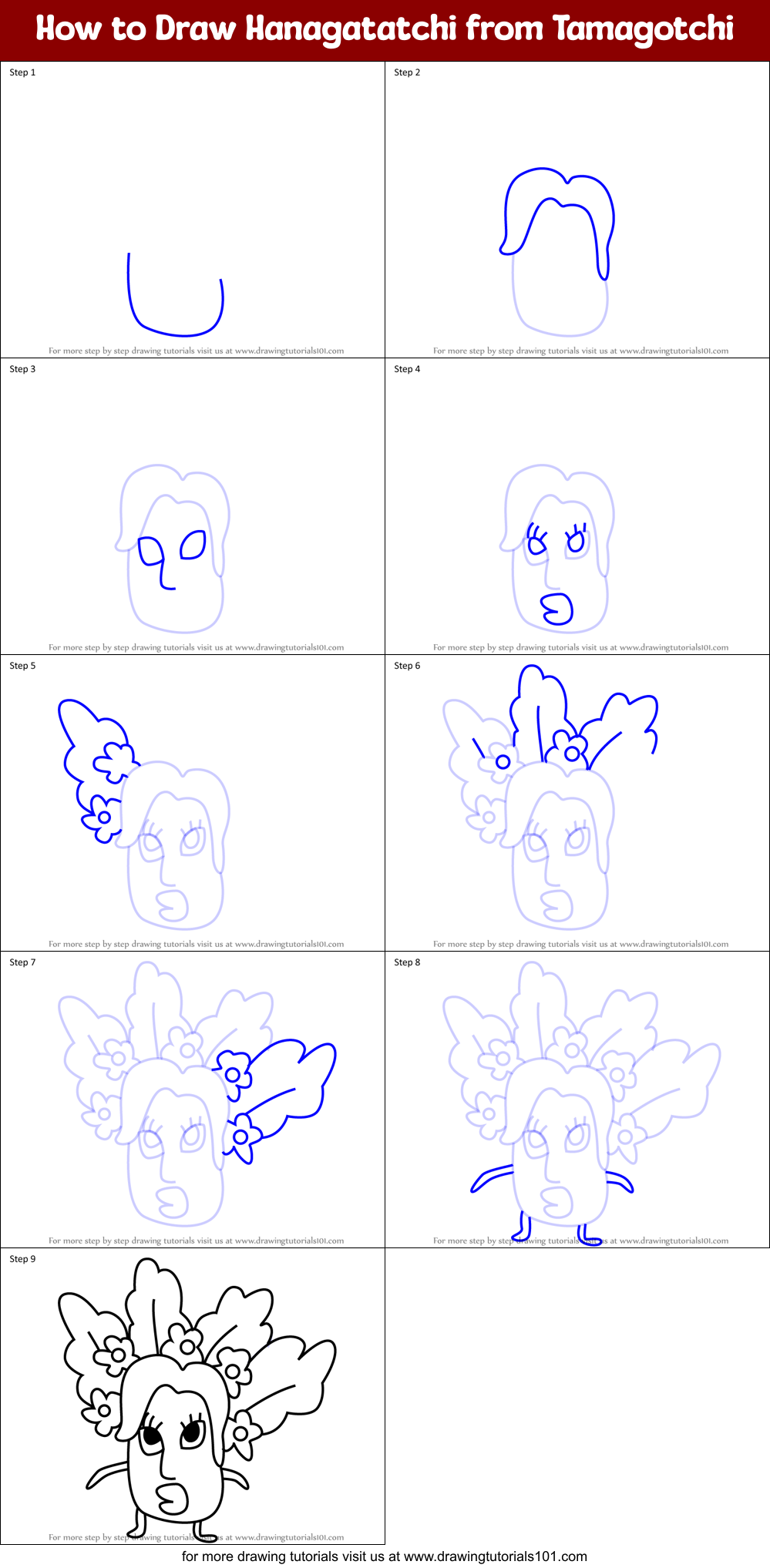 How to Draw Hanagatatchi from Tamagotchi Printable Step by Step