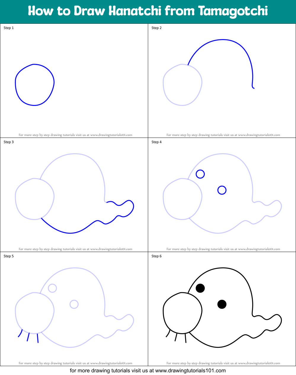 How to Draw Hanatchi from Tamagotchi Printable Step by Step
