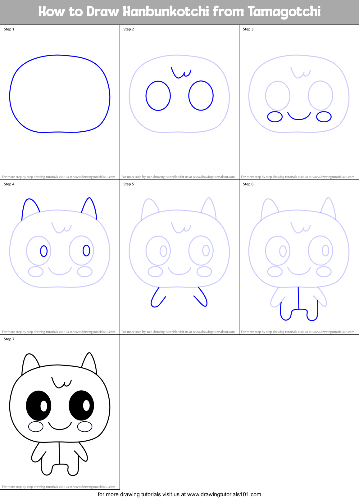 How to Draw Hanbunkotchi from Tamagotchi Printable Step by Step