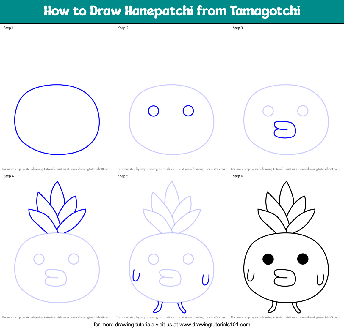 How to Draw Hanepatchi from Tamagotchi Printable Step by Step