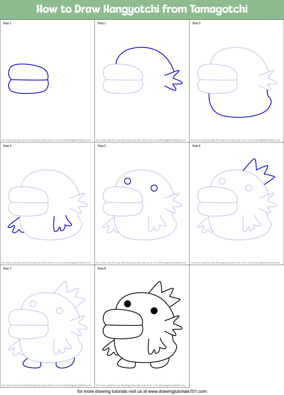 How to Draw Hangyotchi from Tamagotchi Printable Step by Step