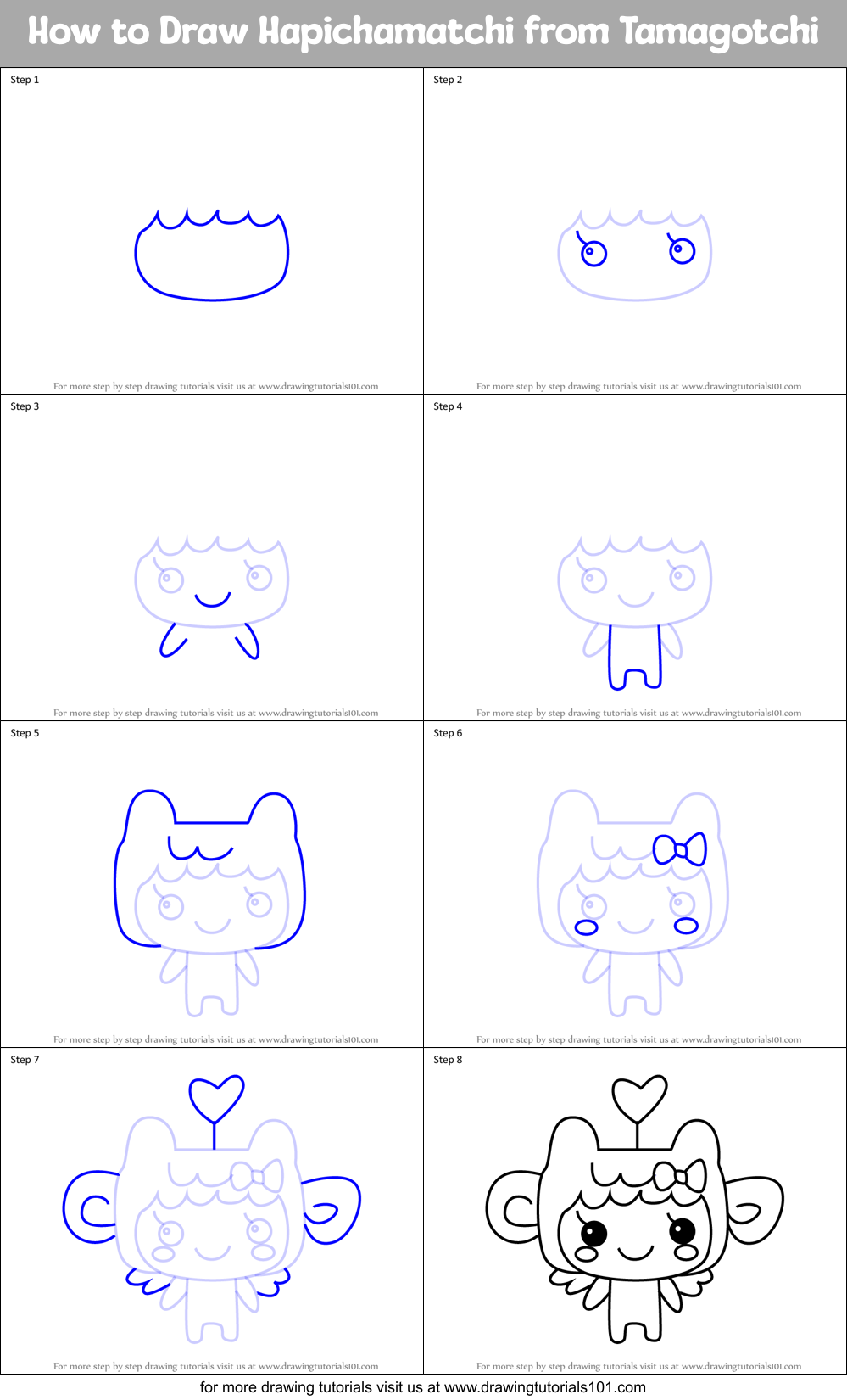 How to Draw Hapichamatchi from Tamagotchi Printable Step by Step