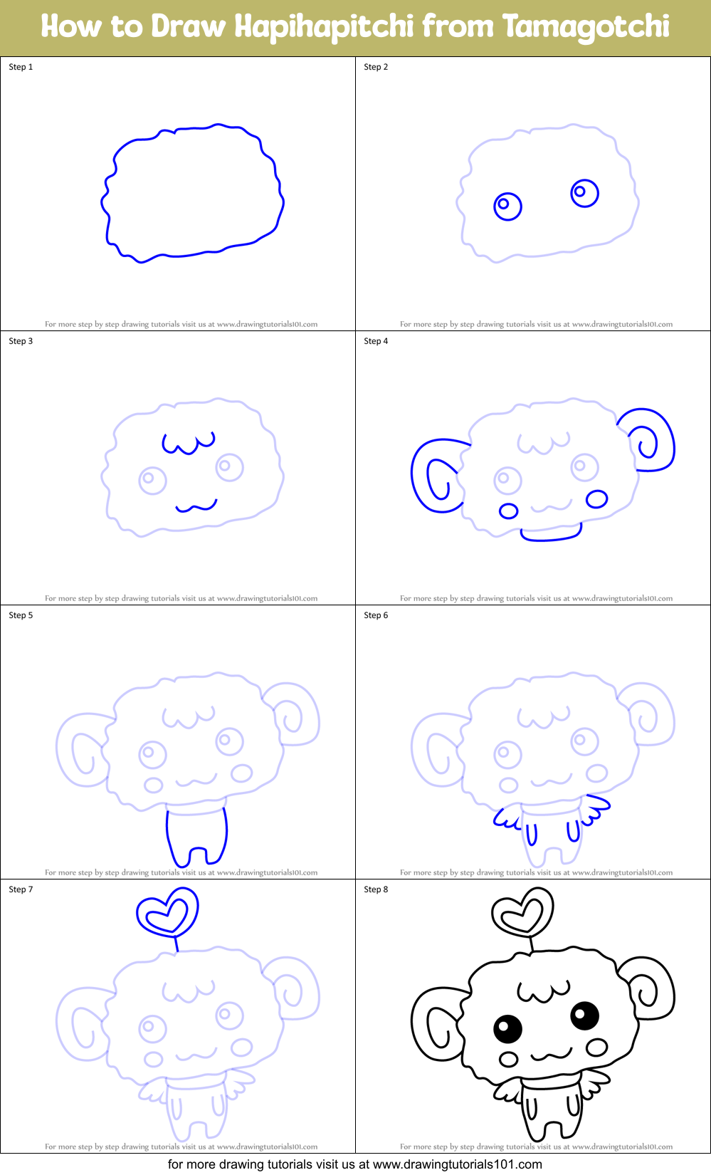 How to Draw Hapihapitchi from Tamagotchi Printable Step by Step