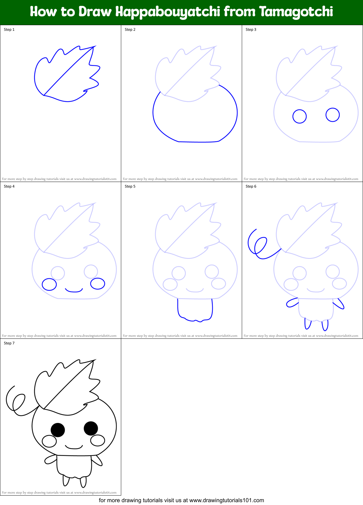 How to Draw Happabouyatchi from Tamagotchi Printable Step by Step