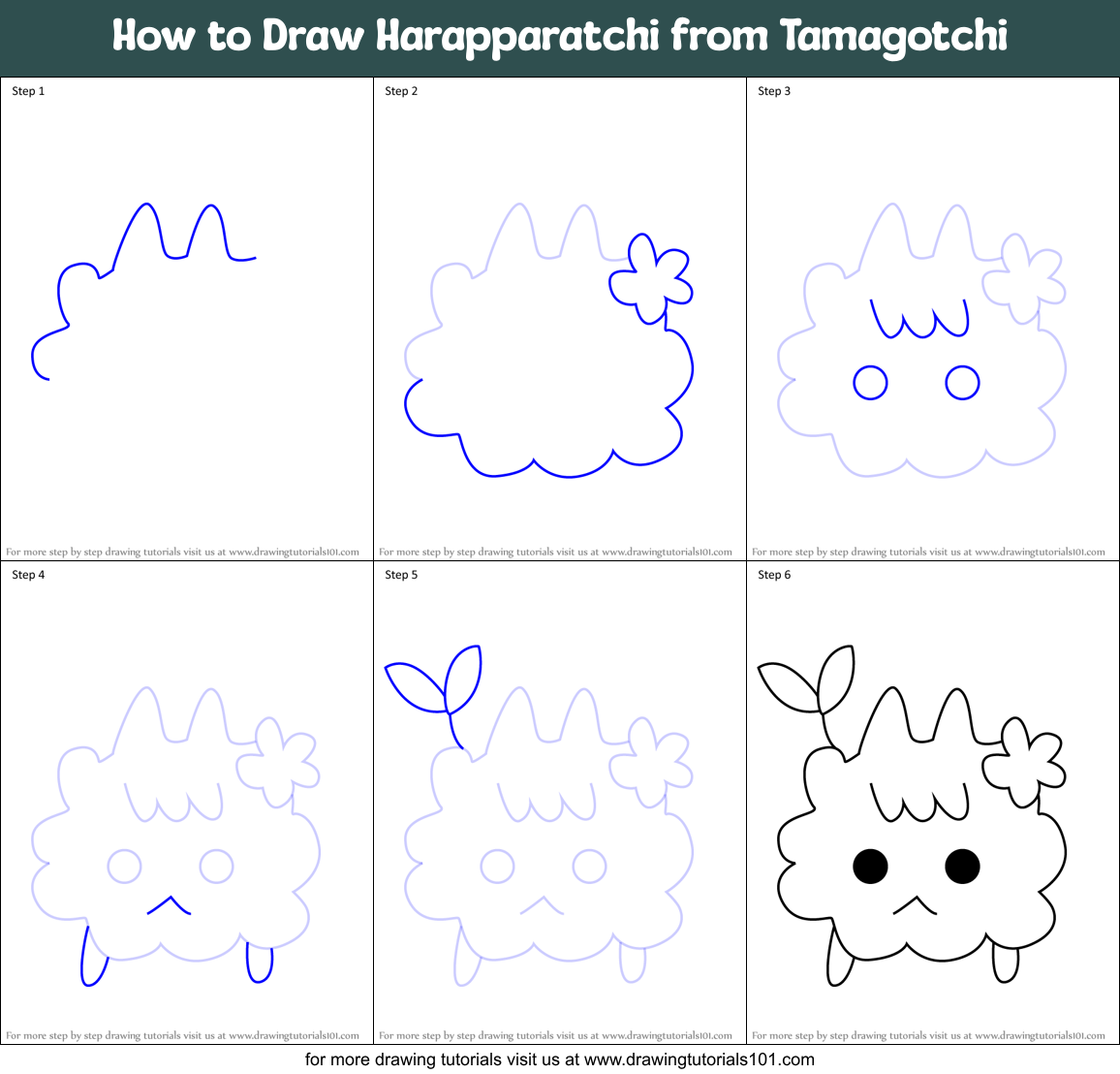 How to Draw Harapparatchi from Tamagotchi Printable Step by Step