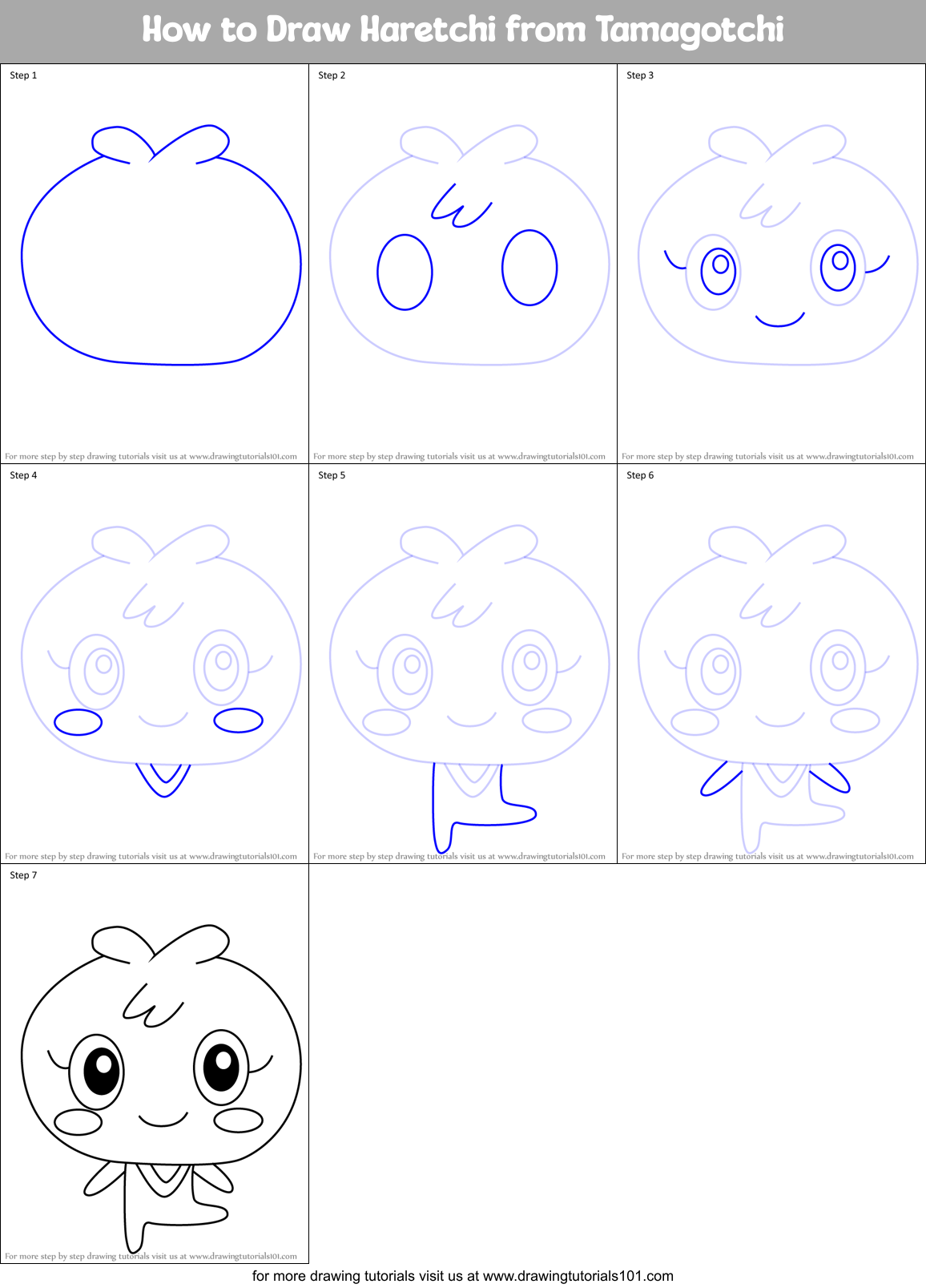 How to Draw Haretchi from Tamagotchi Printable Step by Step