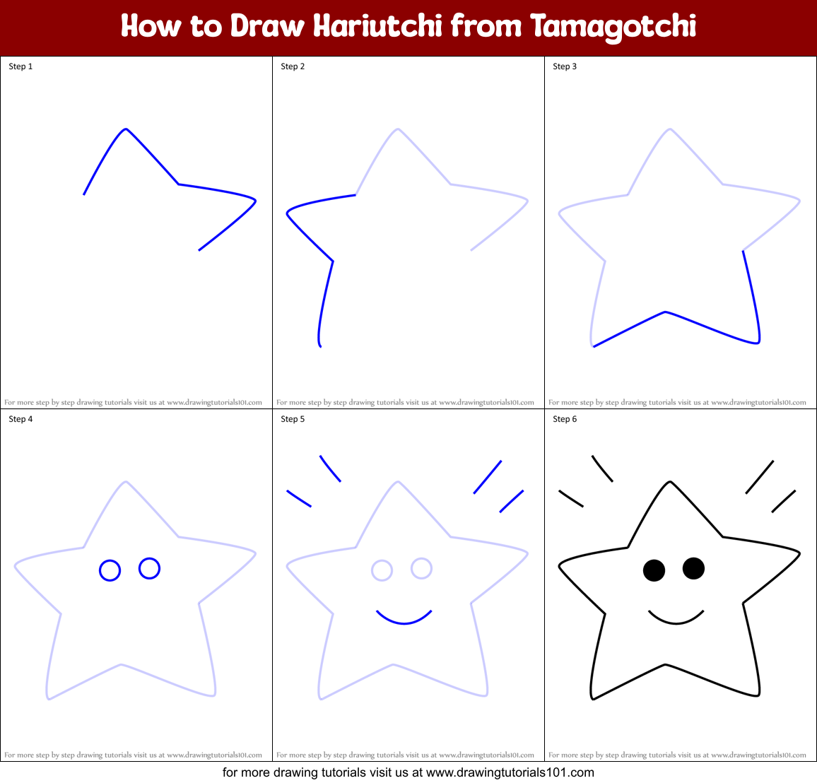 How to Draw Hariutchi from Tamagotchi Printable Step by Step