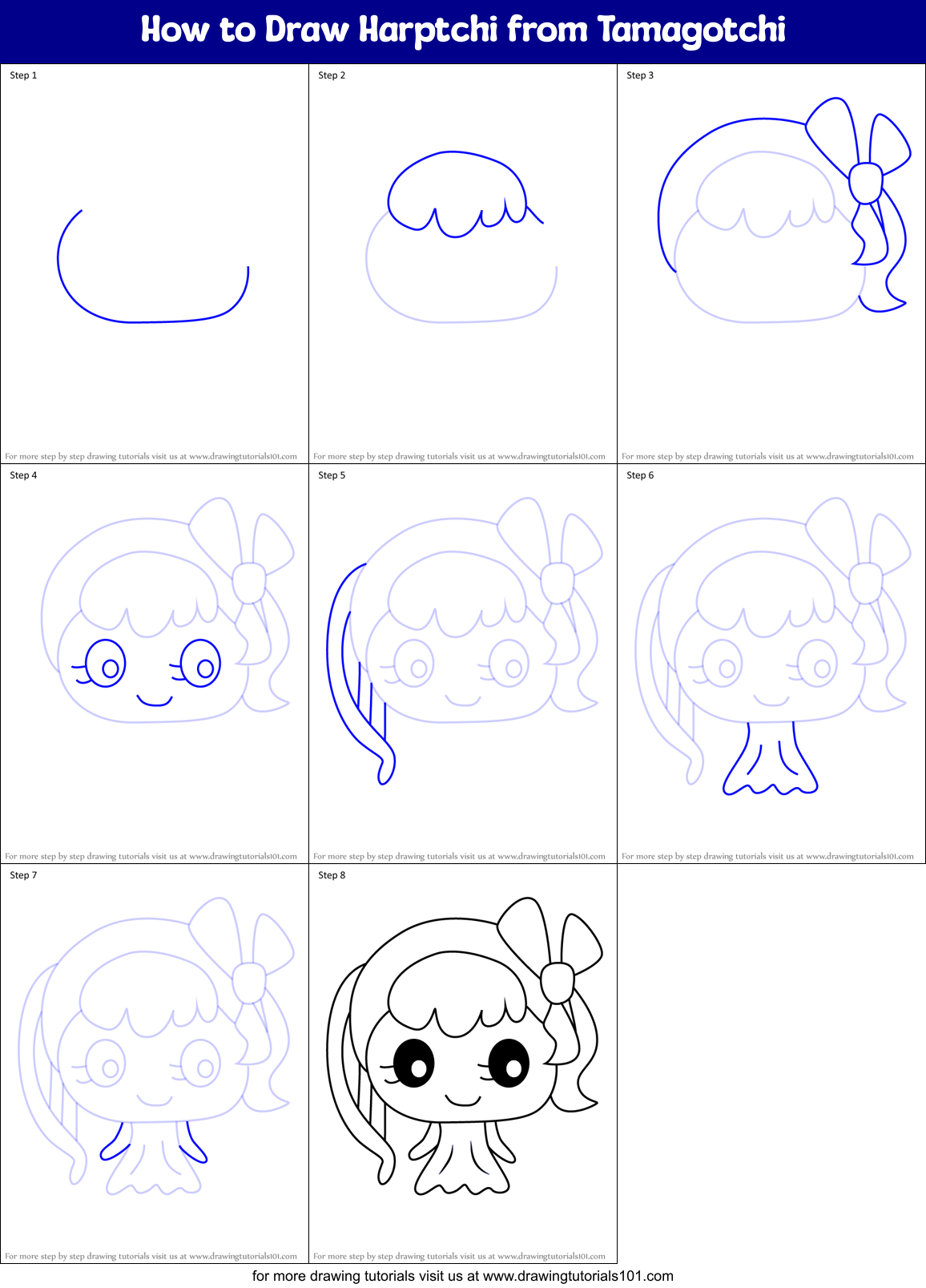 How to Draw Harptchi from Tamagotchi Printable Step by Step