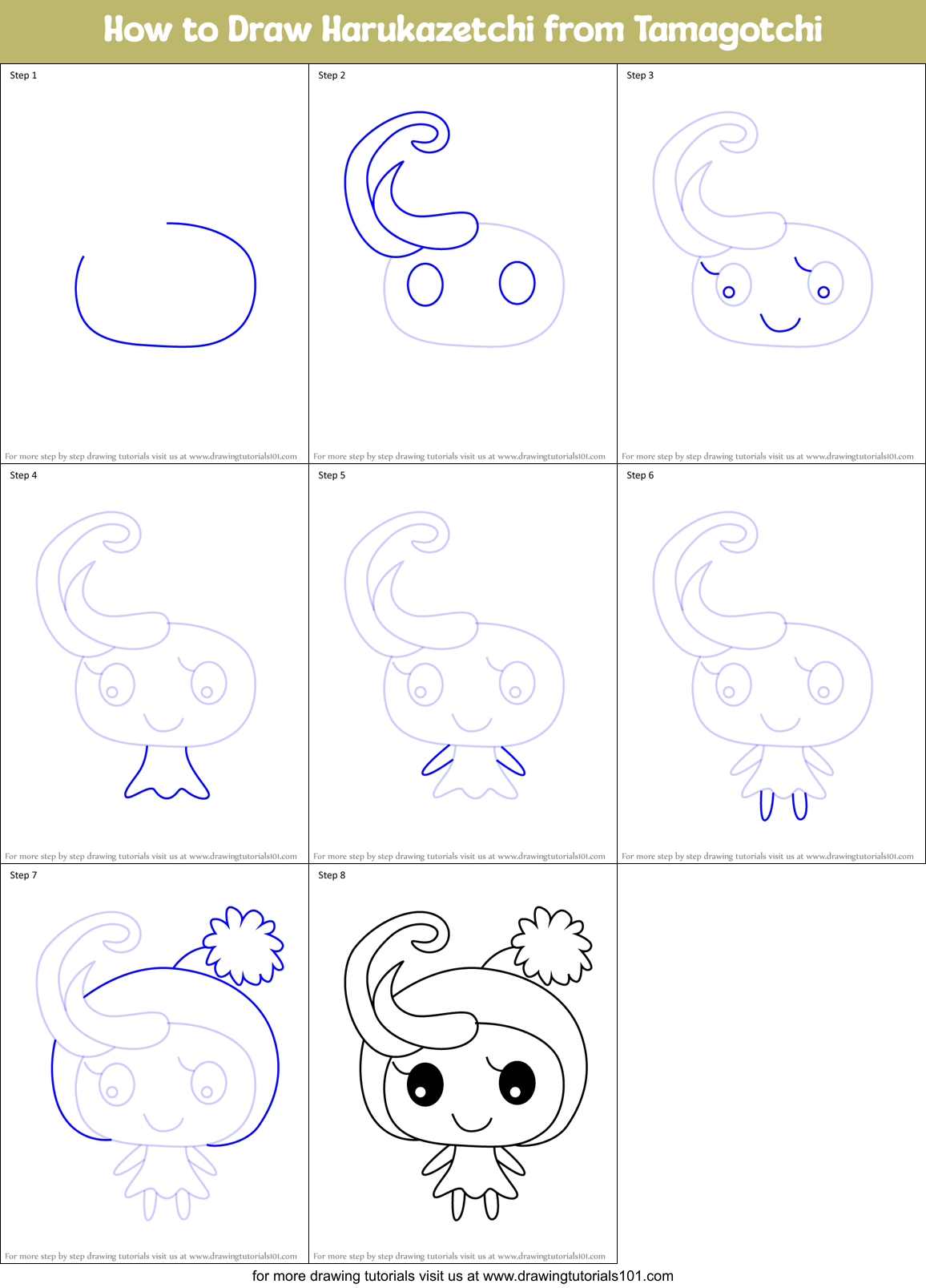 How to Draw Harukazetchi from Tamagotchi Printable Step by Step
