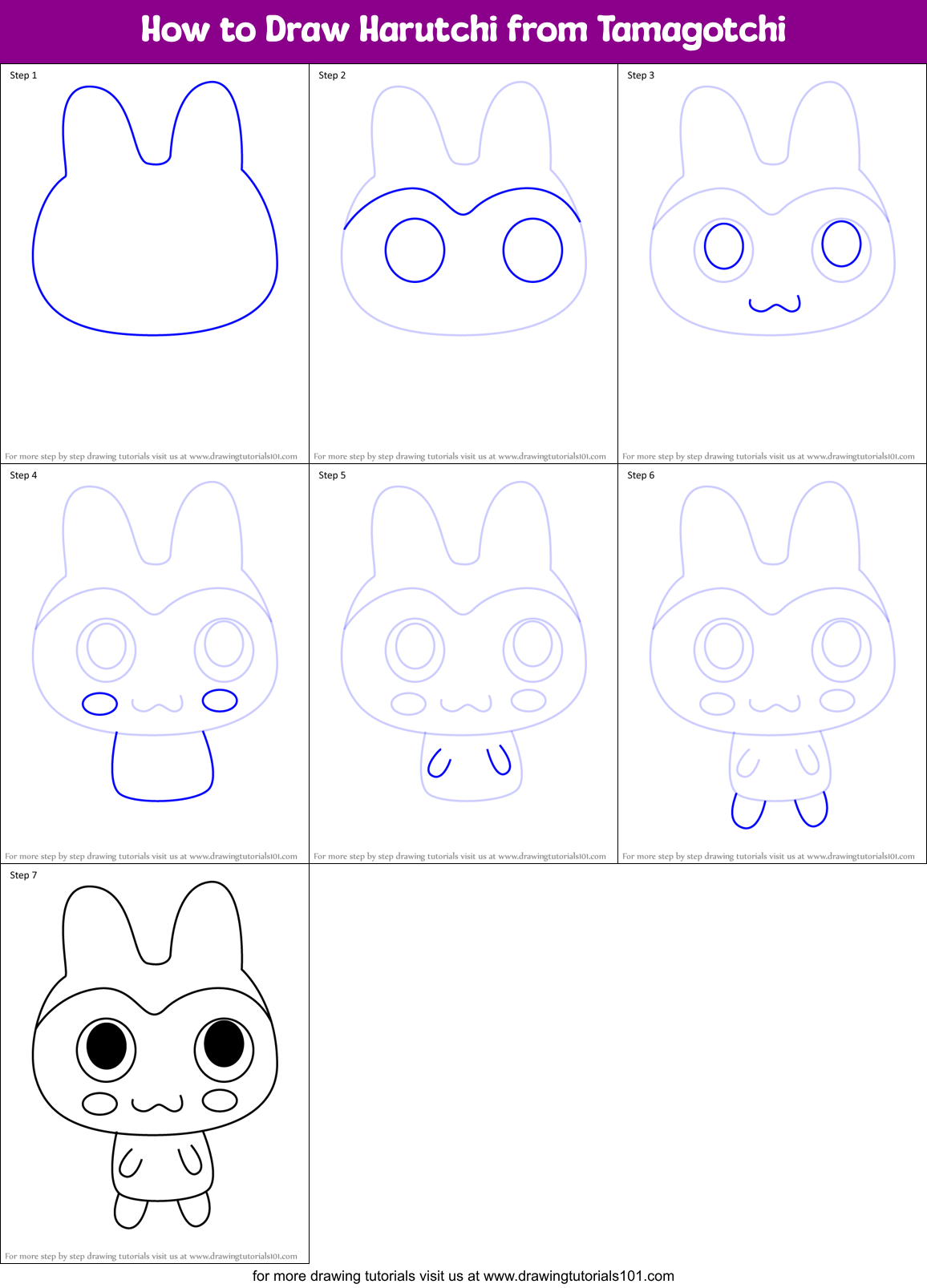 How to Draw Harutchi from Tamagotchi Printable Step by Step
