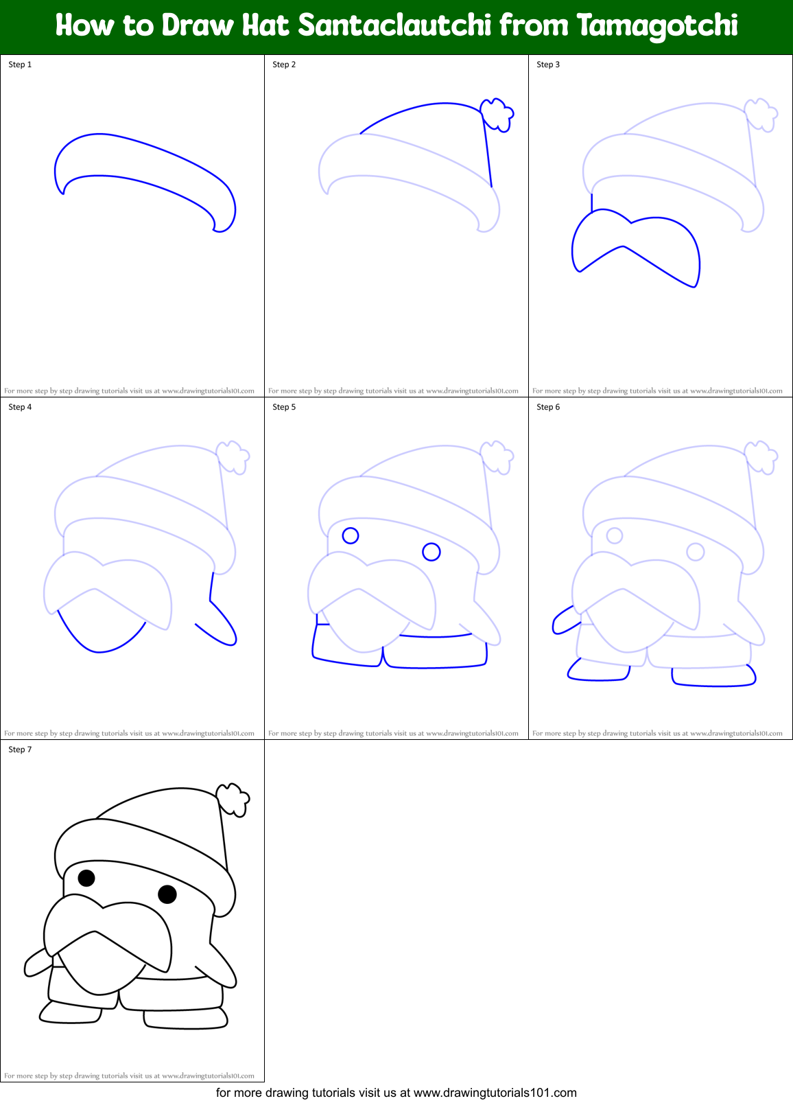 How to Draw Hat Santaclautchi from Tamagotchi Printable Step by Step