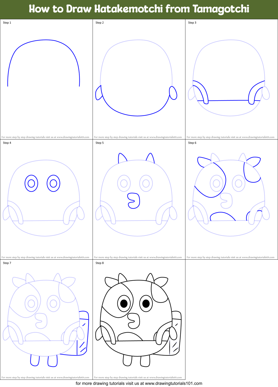 How to Draw Hatakemotchi from Tamagotchi Printable Step by Step