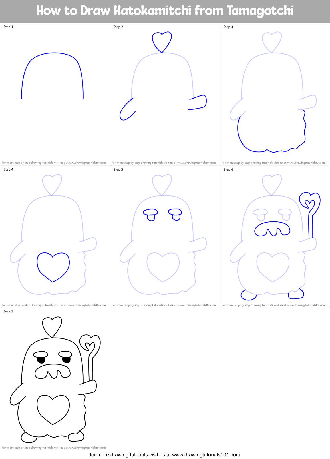 How to Draw Hatokamitchi from Tamagotchi Printable Step by Step