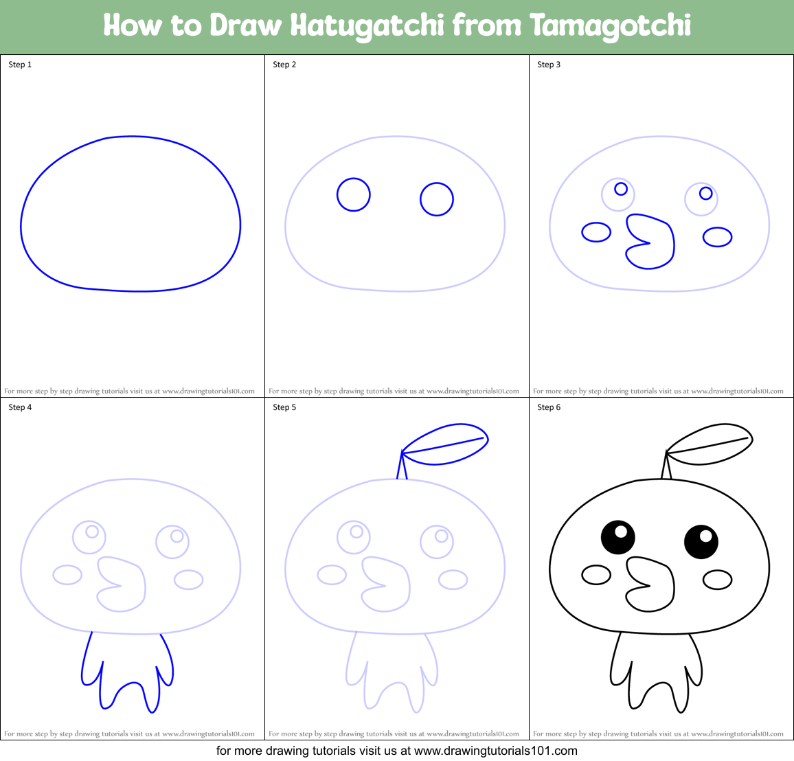 How to Draw Hatugatchi from Tamagotchi Printable Step by Step