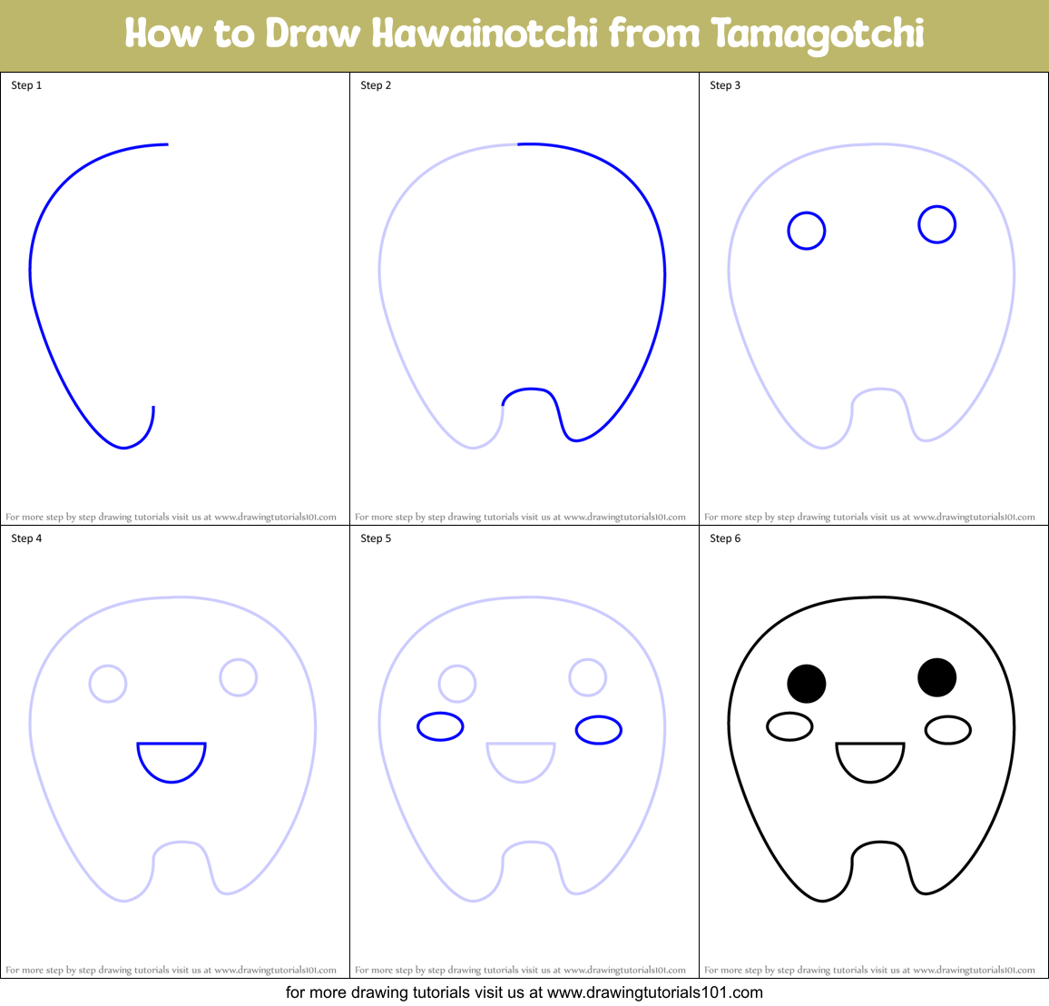 How to Draw Hawainotchi from Tamagotchi Printable Step by Step