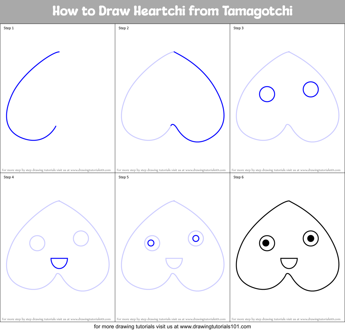 How to Draw Heartchi from Tamagotchi Printable Step by Step