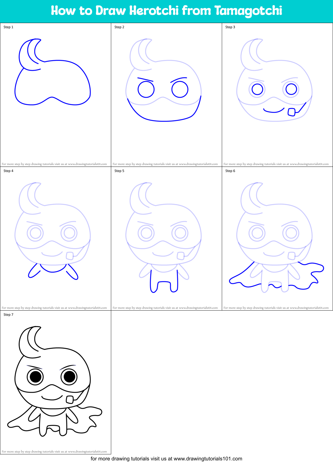 How to Draw Herotchi from Tamagotchi Printable Step by Step