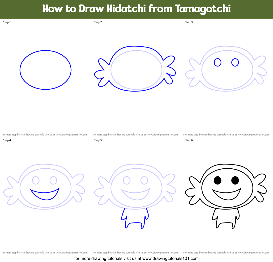 How to Draw Hidatchi from Tamagotchi Printable Step by Step