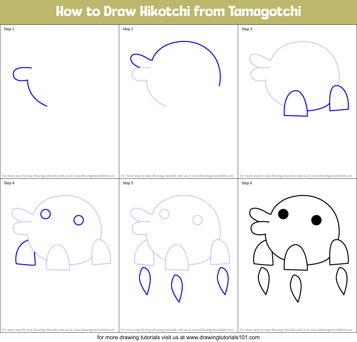 How to Draw Hikotchi from Tamagotchi Printable Step by Step