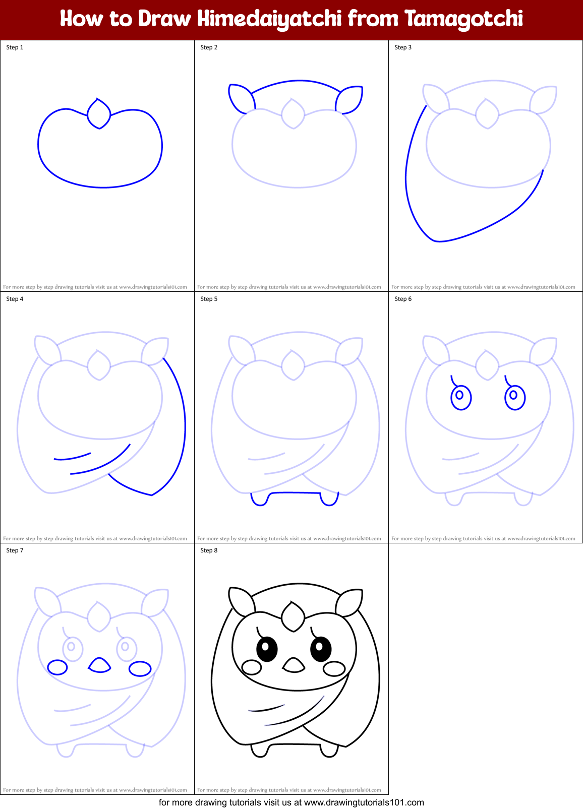 How to Draw Himedaiyatchi from Tamagotchi Printable Step by Step