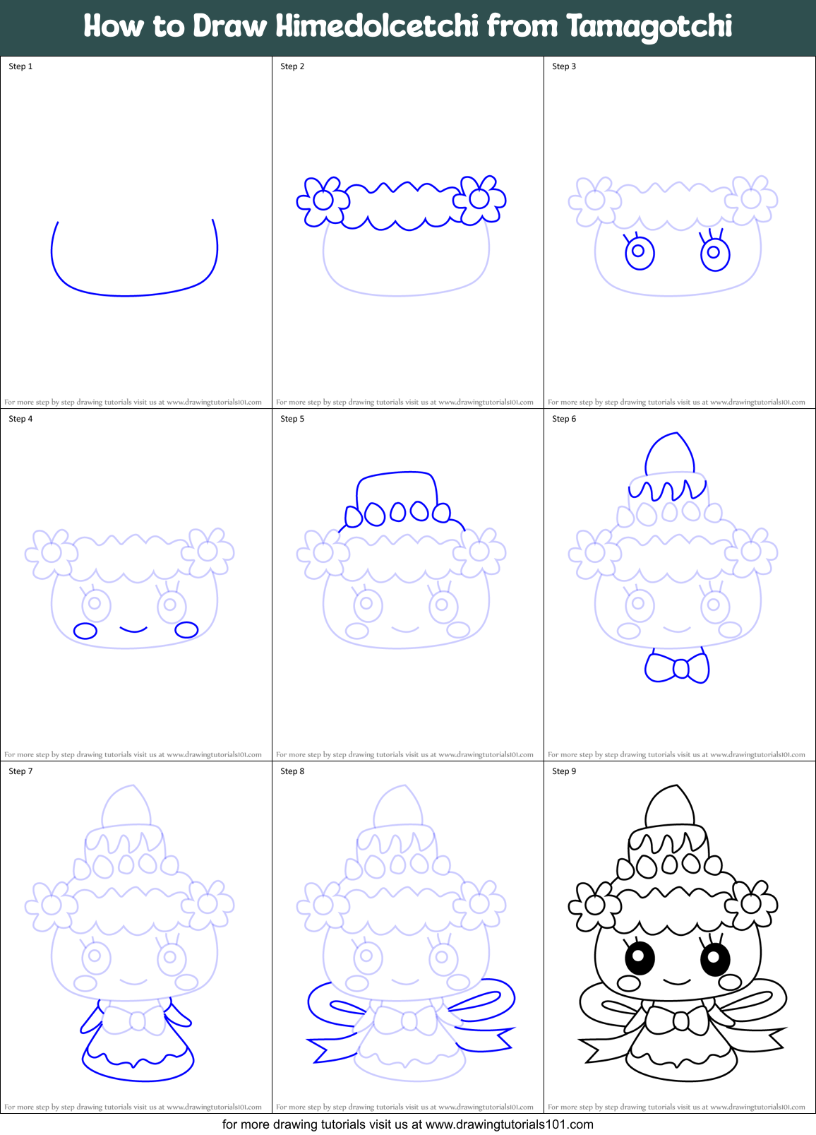 How to Draw Himedolcetchi from Tamagotchi Printable Step by Step