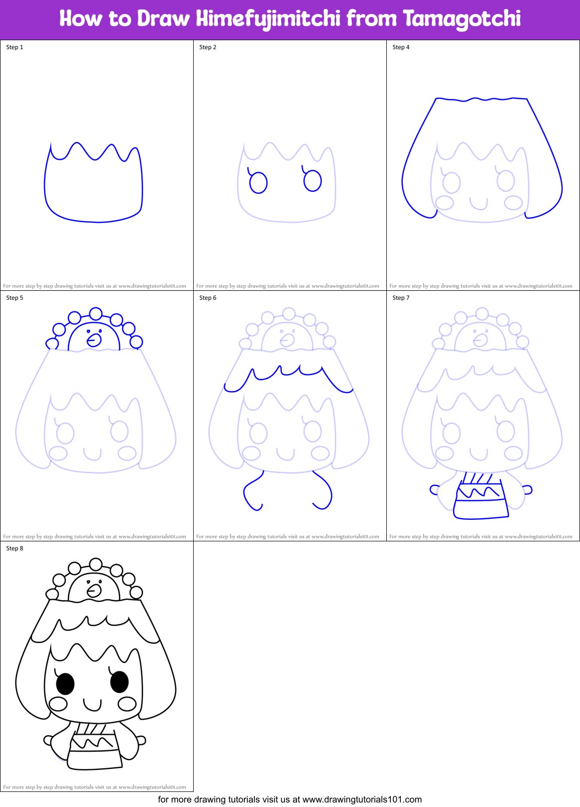 How to Draw Himefujimitchi from Tamagotchi Printable Step by Step