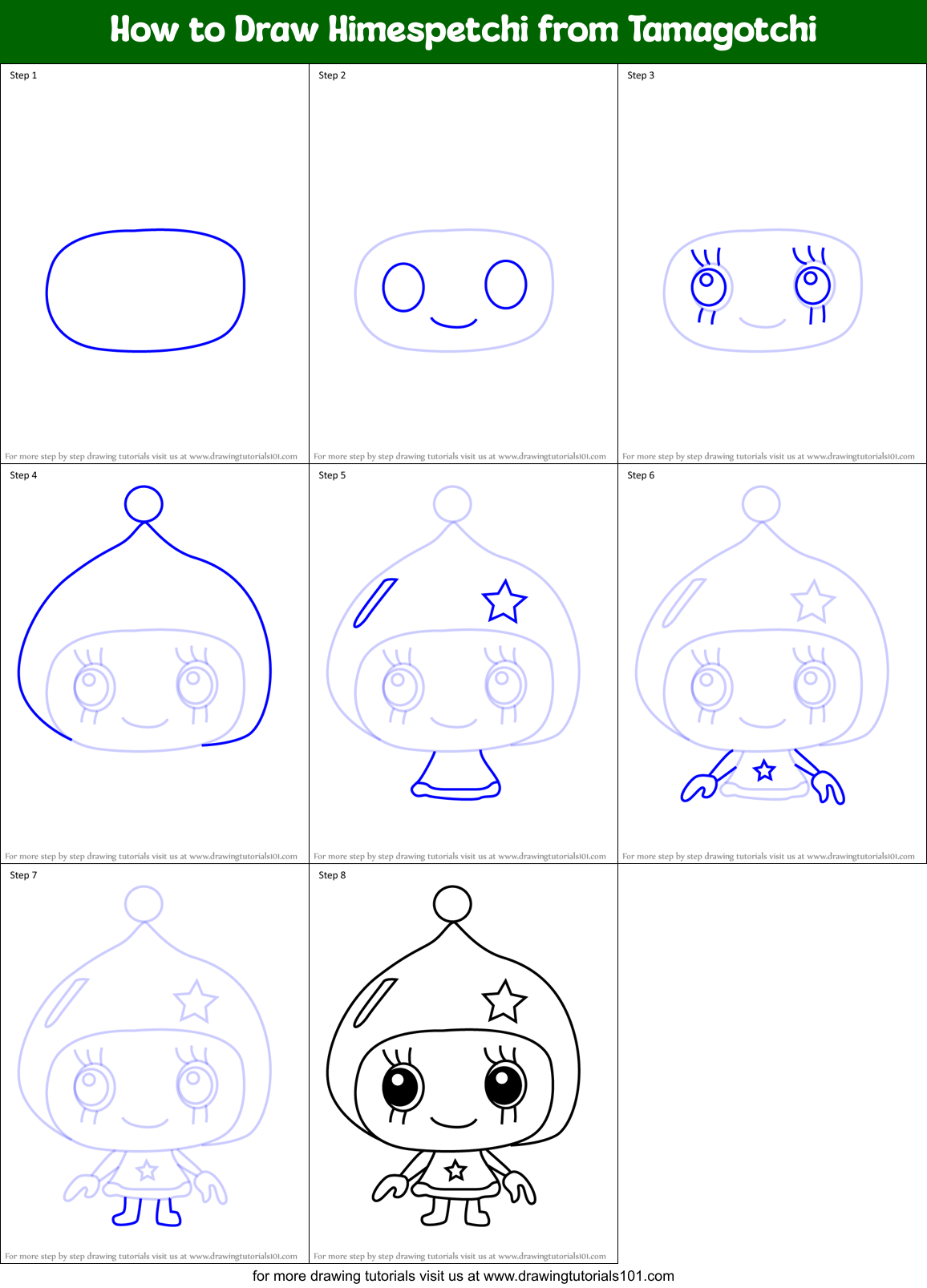 How to Draw Himespetchi from Tamagotchi Printable Step by Step