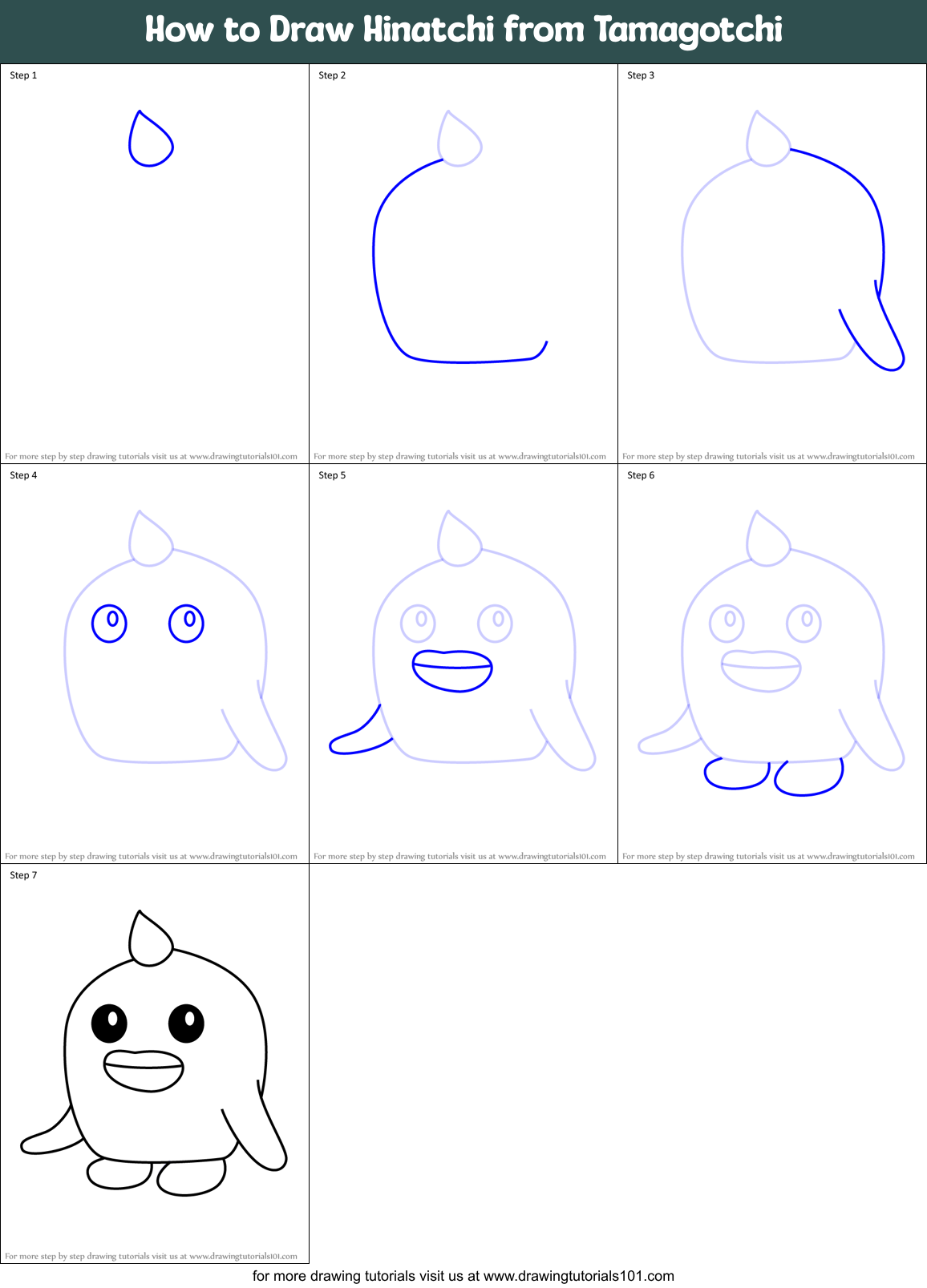 How to Draw Hinatchi from Tamagotchi Printable Step by Step