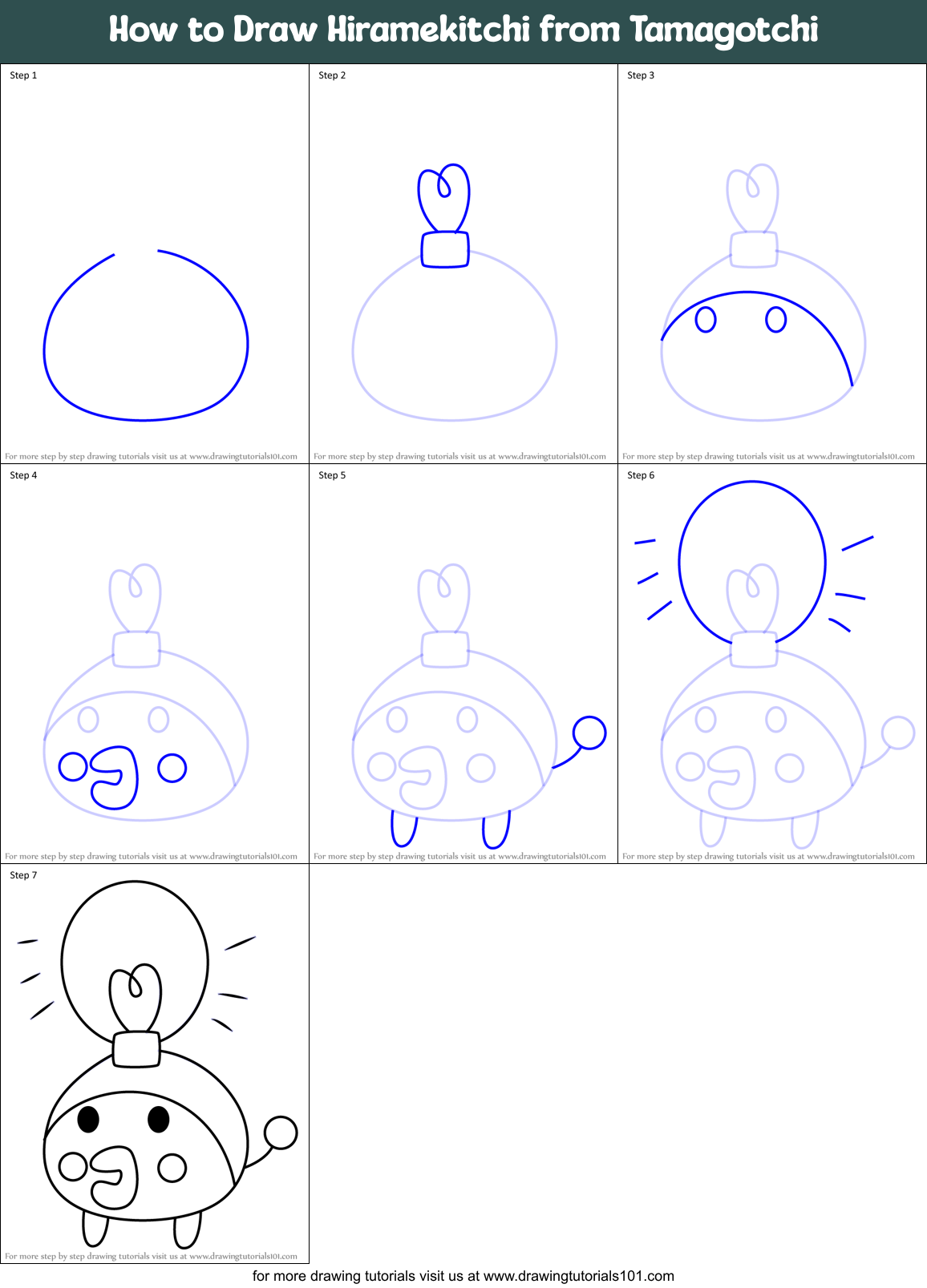 How to Draw Hiramekitchi from Tamagotchi Printable Step by Step