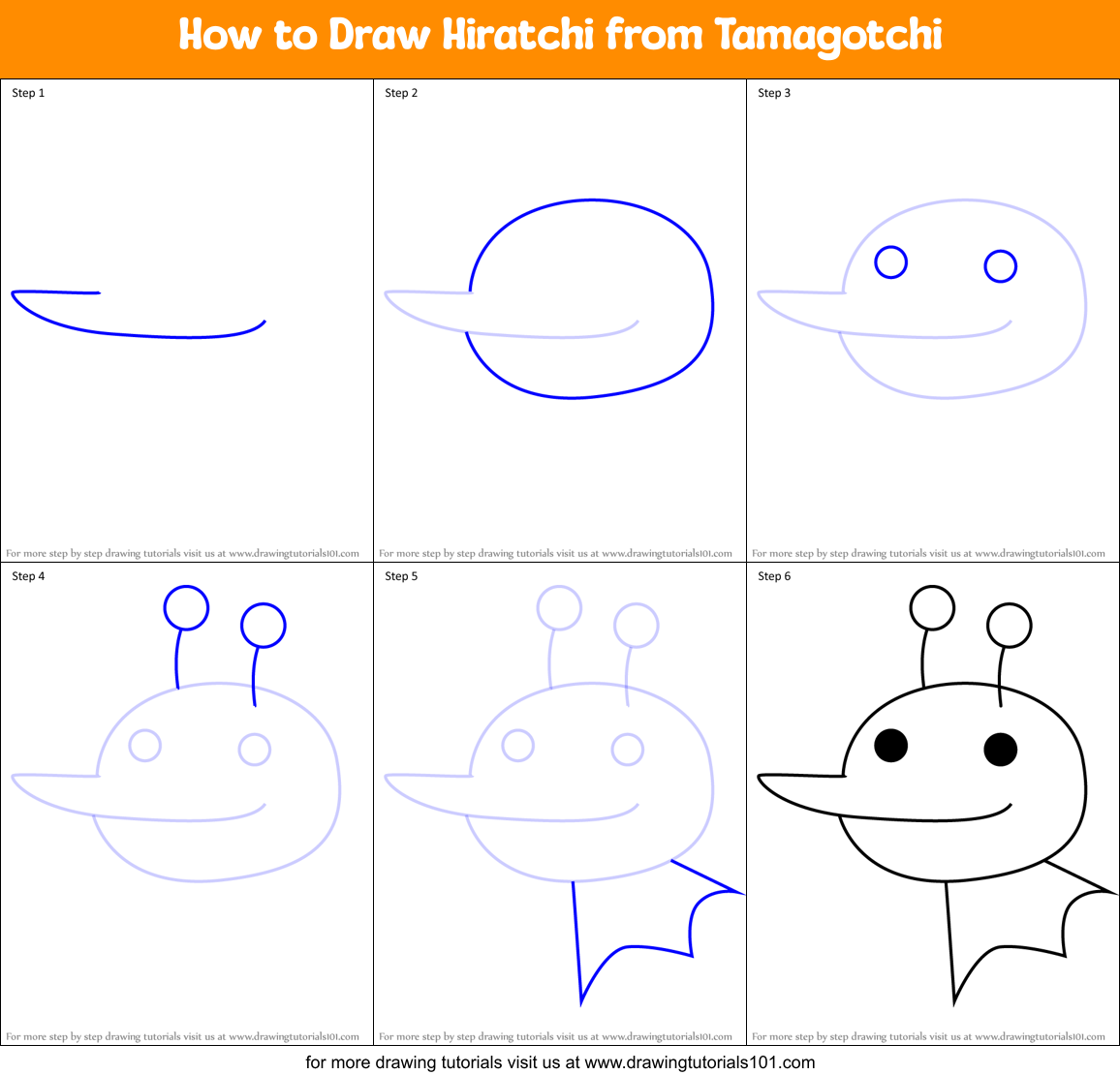 How to Draw Hiratchi from Tamagotchi Printable Step by Step