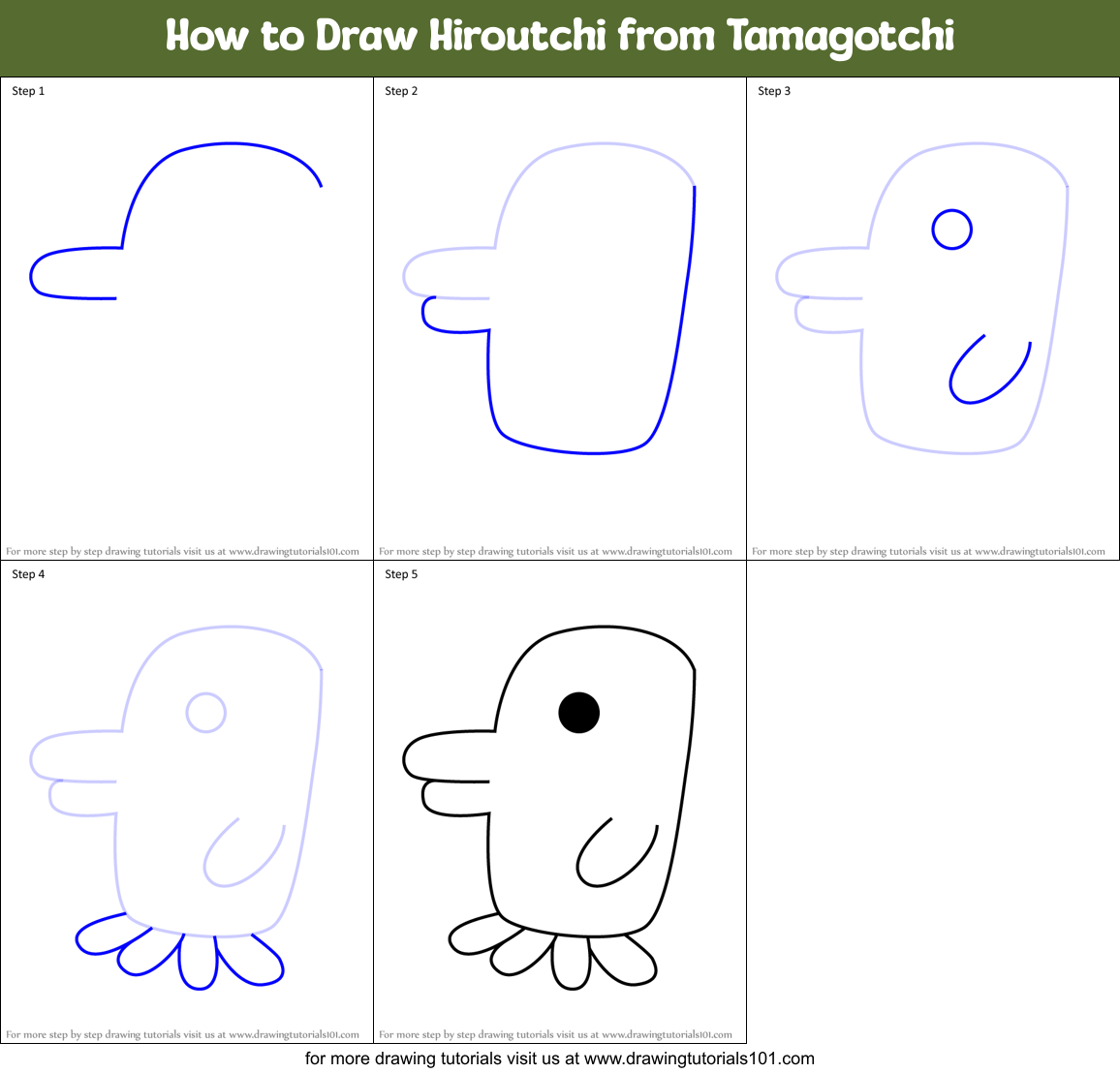 How to Draw Hiroutchi from Tamagotchi Printable Step by Step