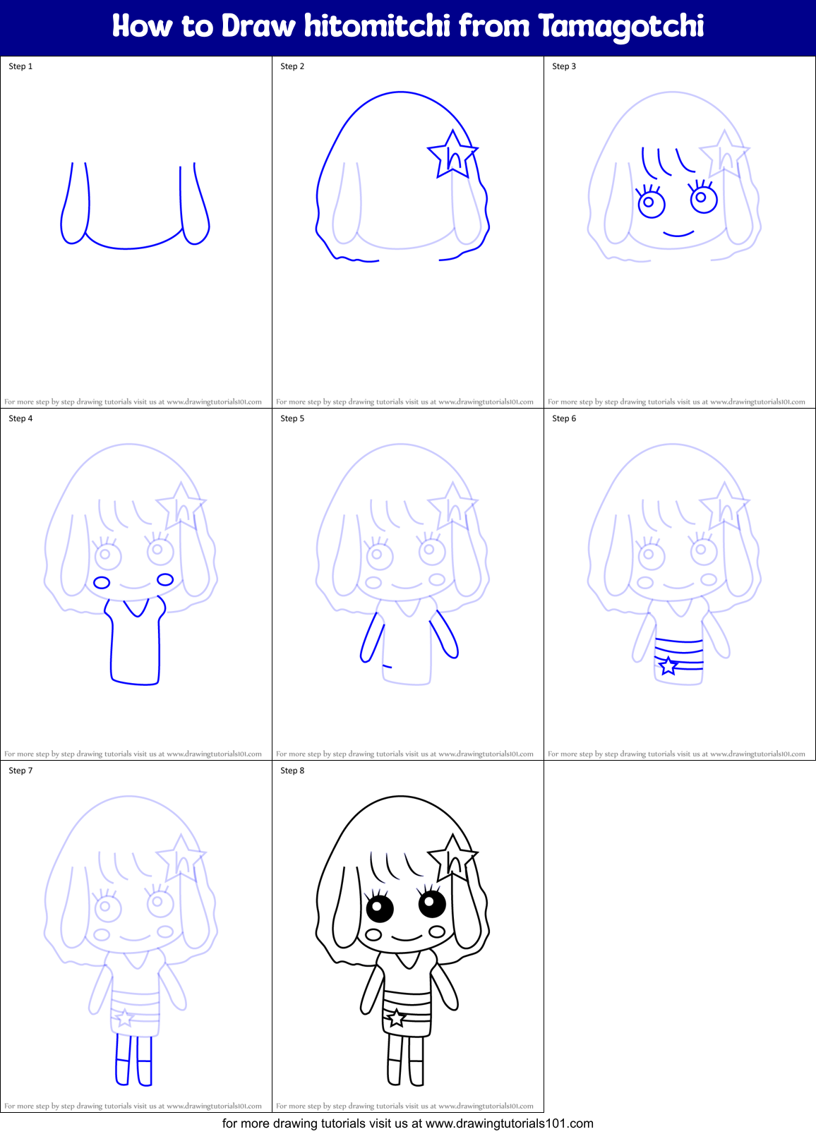 How to Draw hitomitchi from Tamagotchi Printable Step by Step