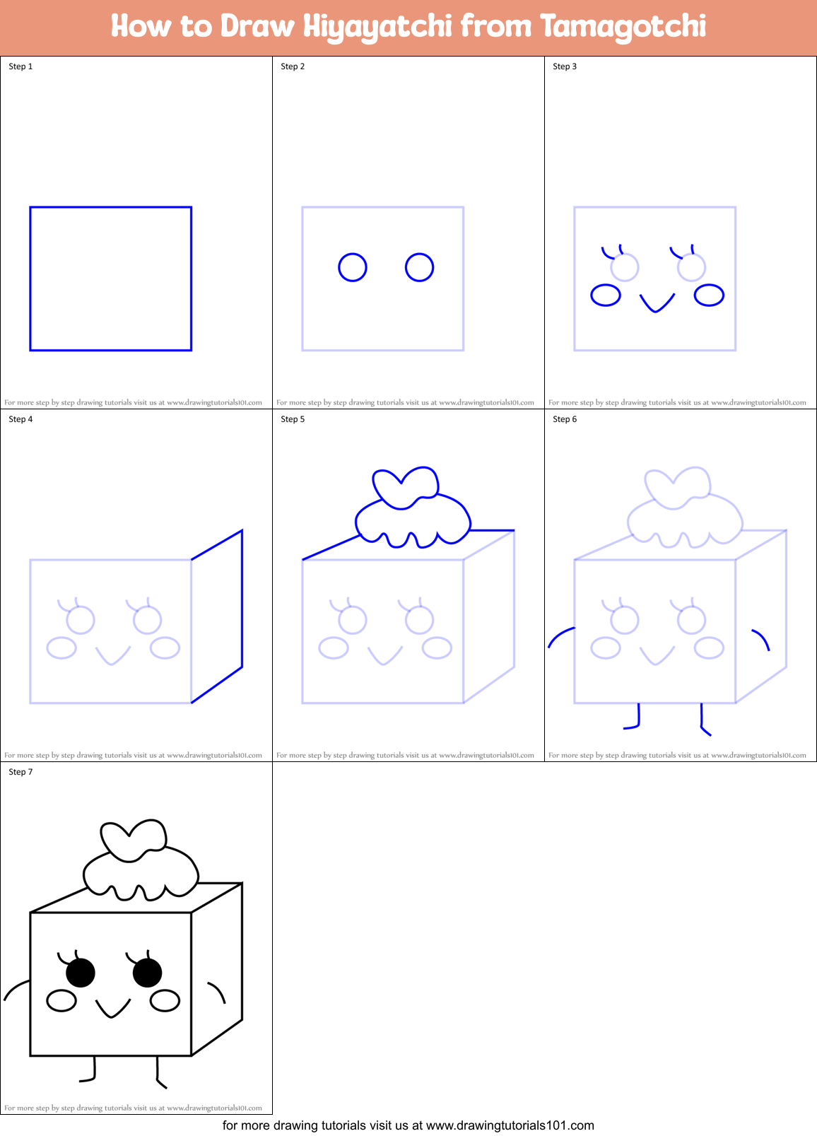 How to Draw Hiyayatchi from Tamagotchi Printable Step by Step