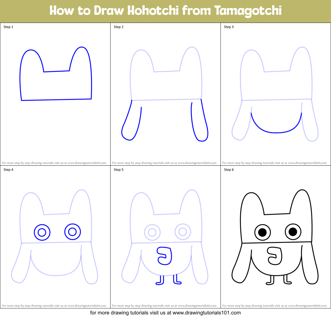 How to Draw Hohotchi from Tamagotchi Printable Step by Step