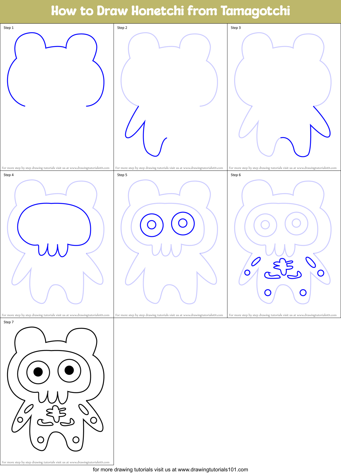 How to Draw Honetchi from Tamagotchi Printable Step by Step