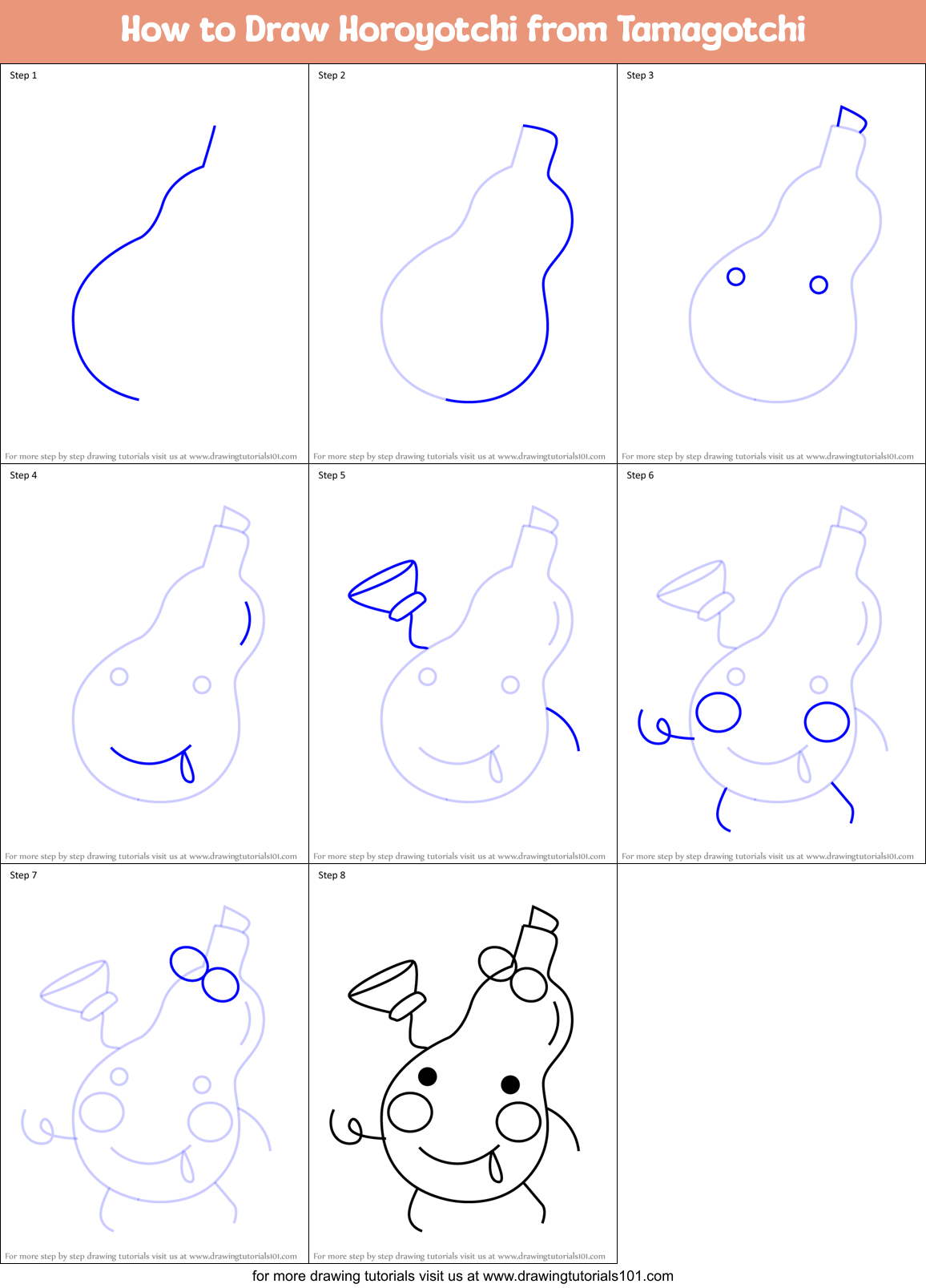 How to Draw Horoyotchi from Tamagotchi Printable Step by Step